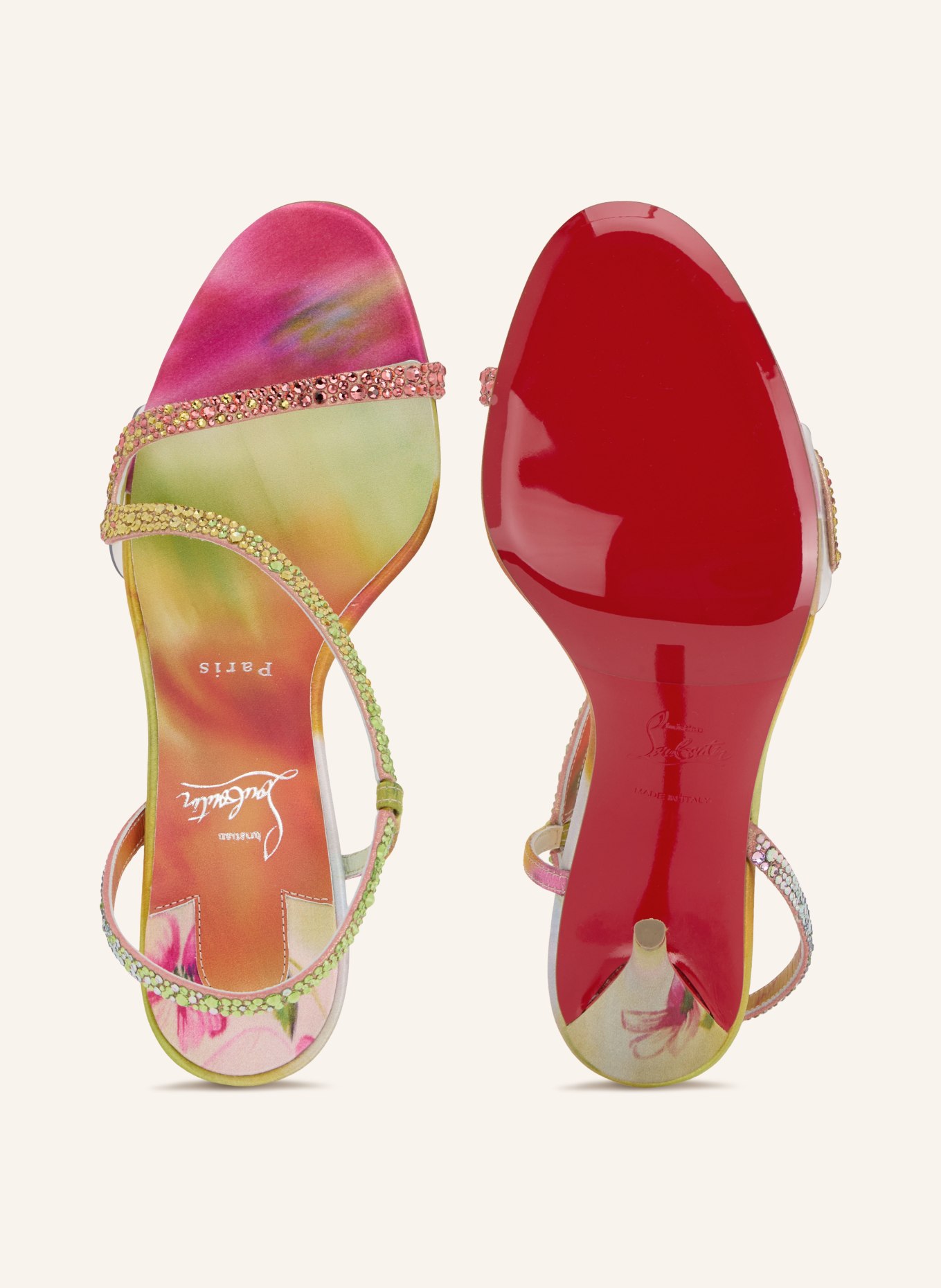 Christian Louboutin Sandaler BOTANICA 100 med strass: LJUSGRÖN / ROSA / GUL