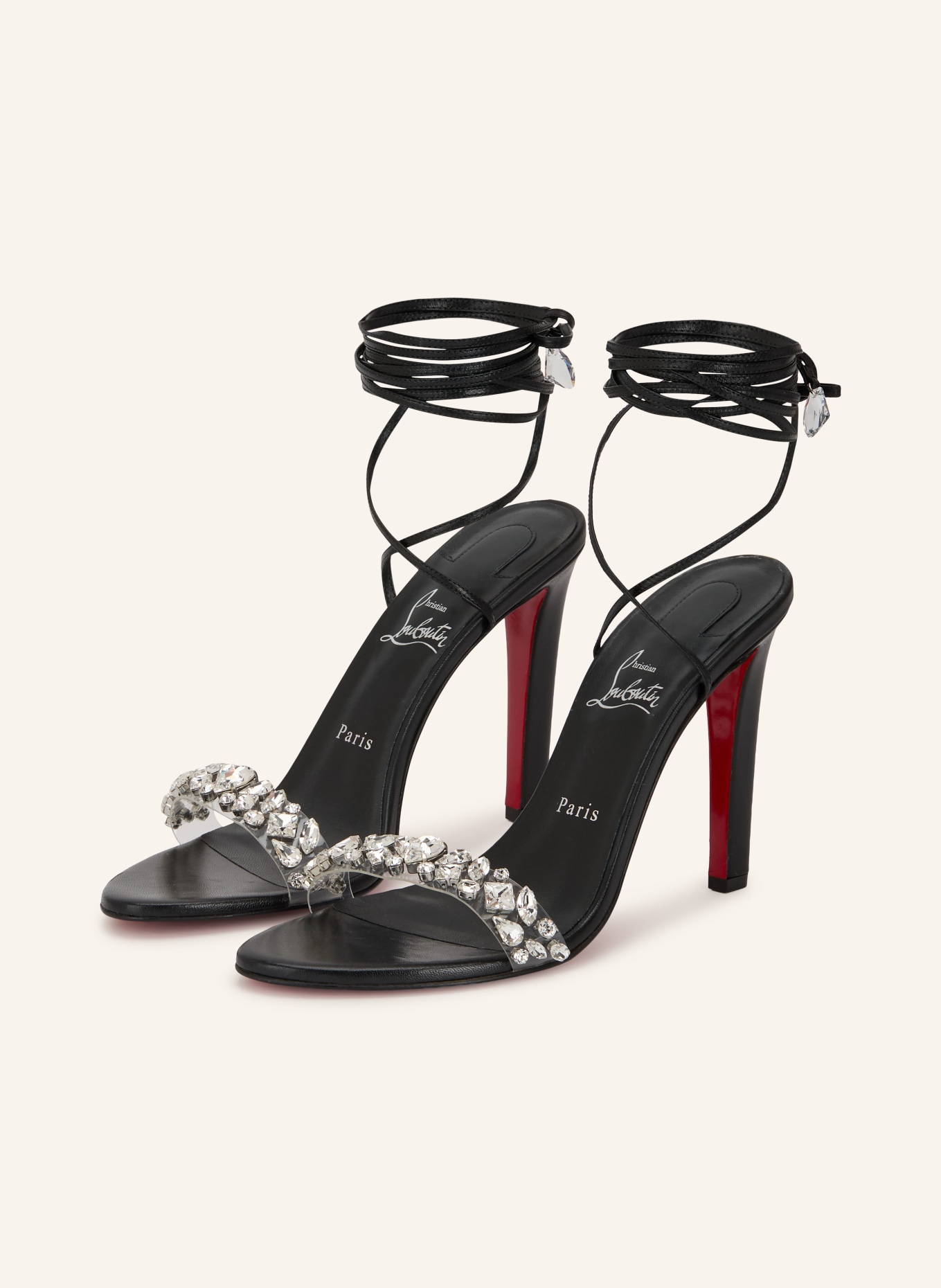 Christian Louboutin FANNY JOLLY 100 Sandals with Rhinestones: BLACK / SILVER