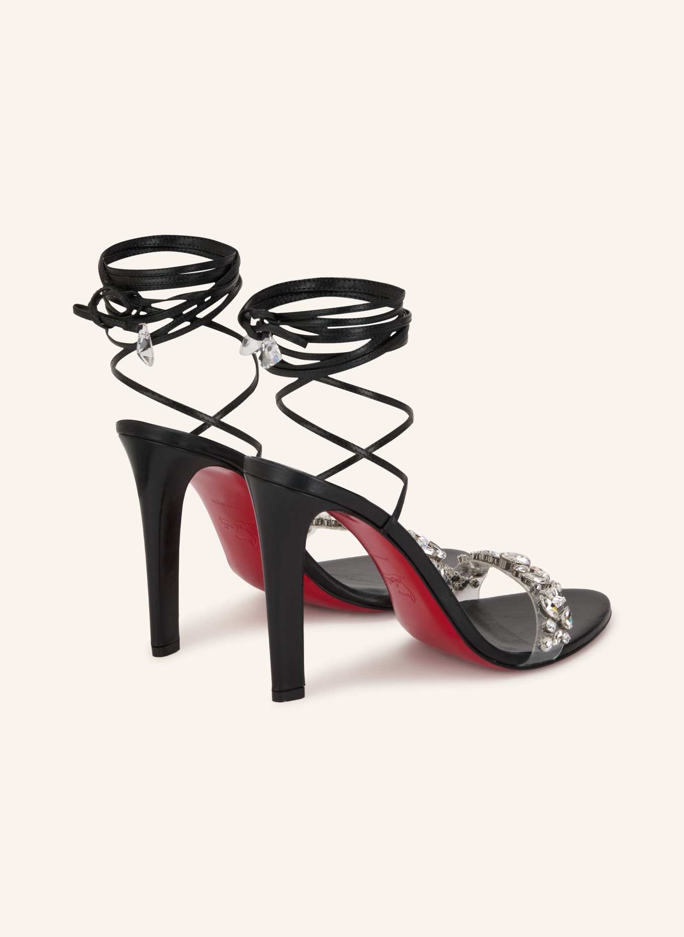 Christian Louboutin FANNY JOLLY 100 Sandals with Rhinestones: BLACK / SILVER