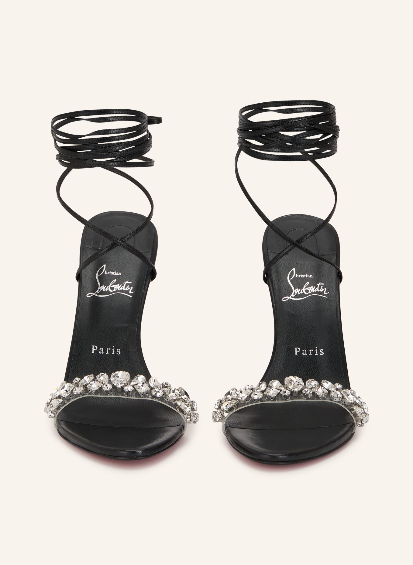 Christian Louboutin FANNY JOLLY 100 Sandals with Rhinestones: BLACK / SILVER