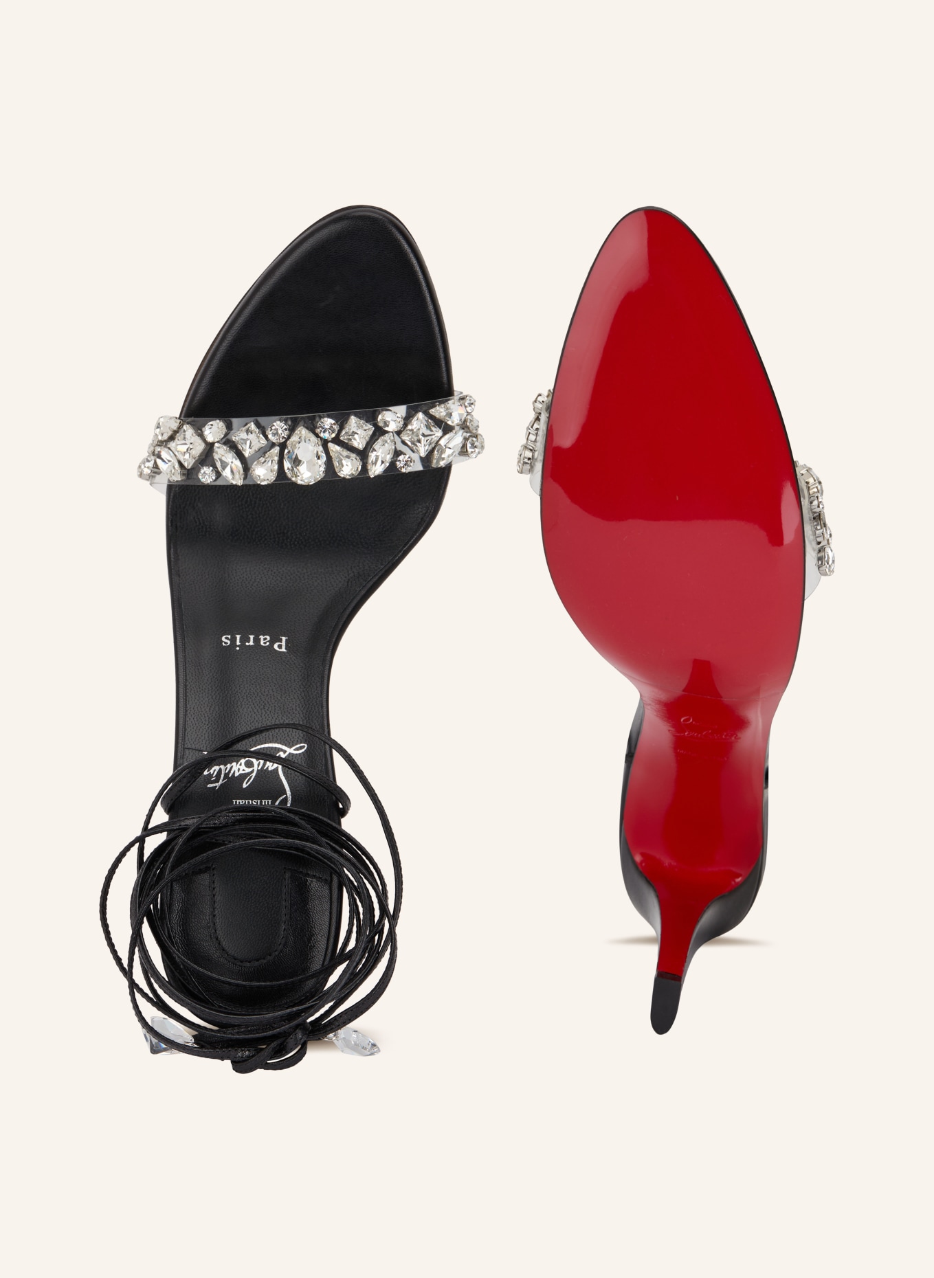 Christian Louboutin FANNY JOLLY 100 Sandals with Rhinestones: BLACK / SILVER