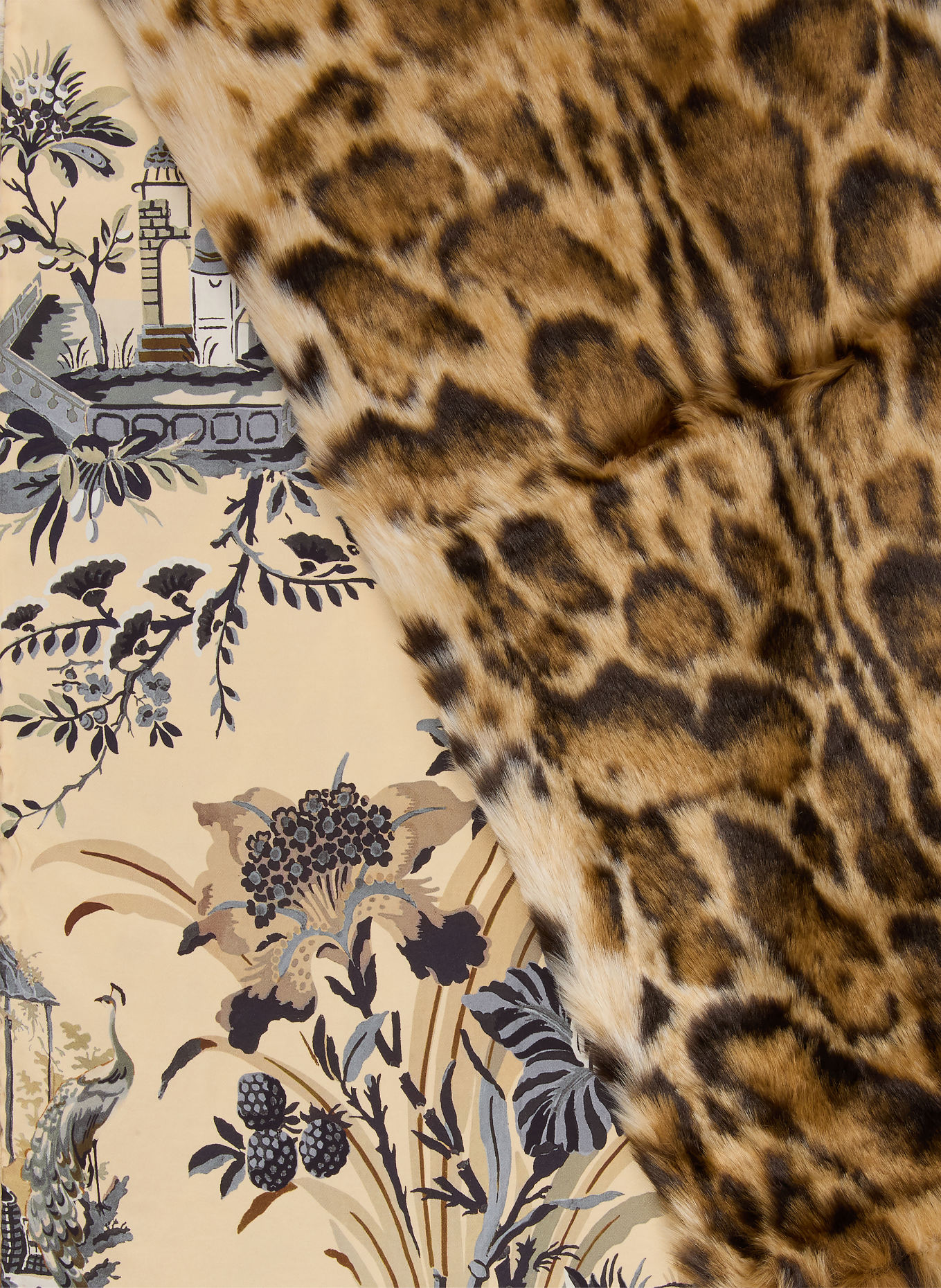ETRO Schal mit Kunstfell: BRAUN / BEIGE / BLAUGRAU