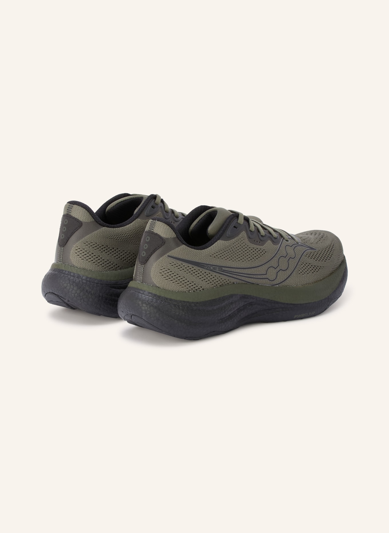 saucony RIDE 19 Running Shoes: KHAKI / BLACK