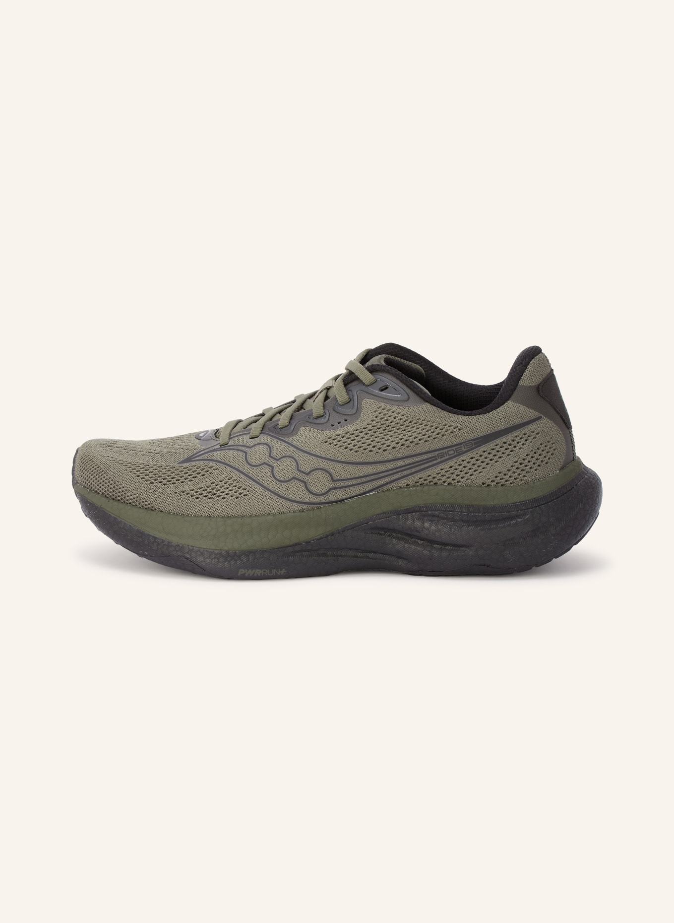 saucony RIDE 19 Running Shoes: KHAKI / BLACK