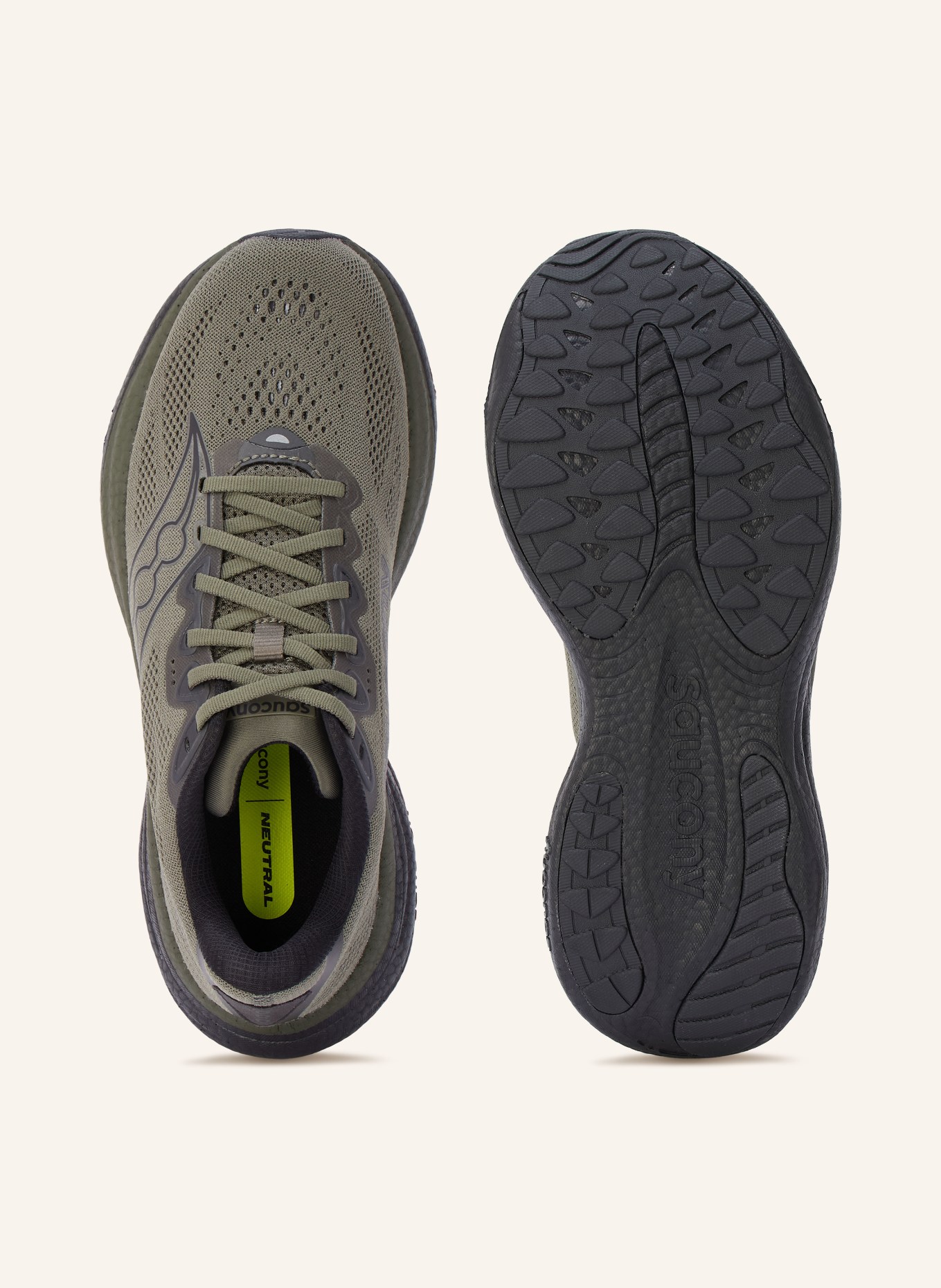 saucony RIDE 19 Running Shoes: KHAKI / BLACK