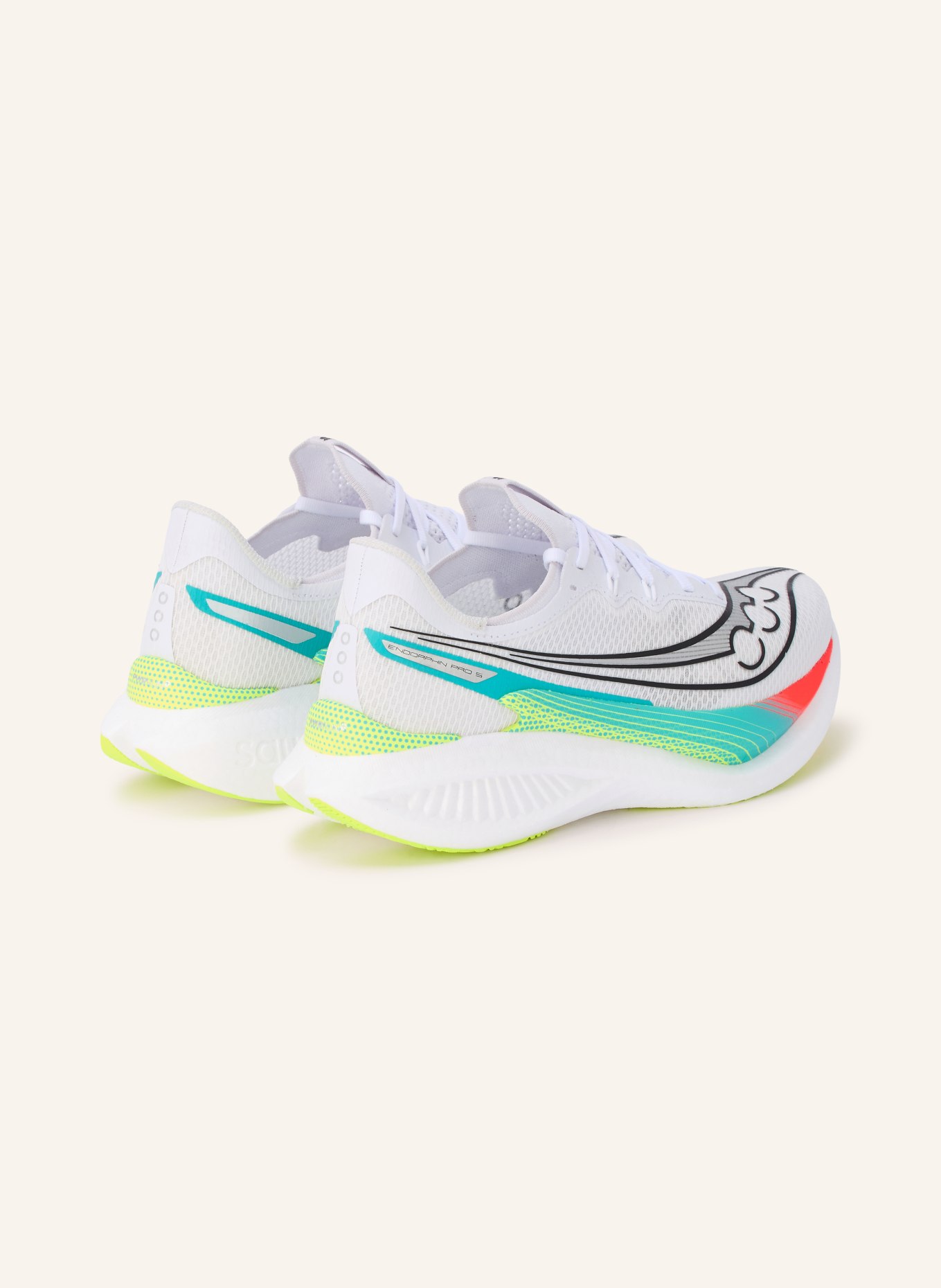 saucony ENDORPHIN PRO 5 Running Shoes: WHITE / NEON TURQUOISE / BLACK