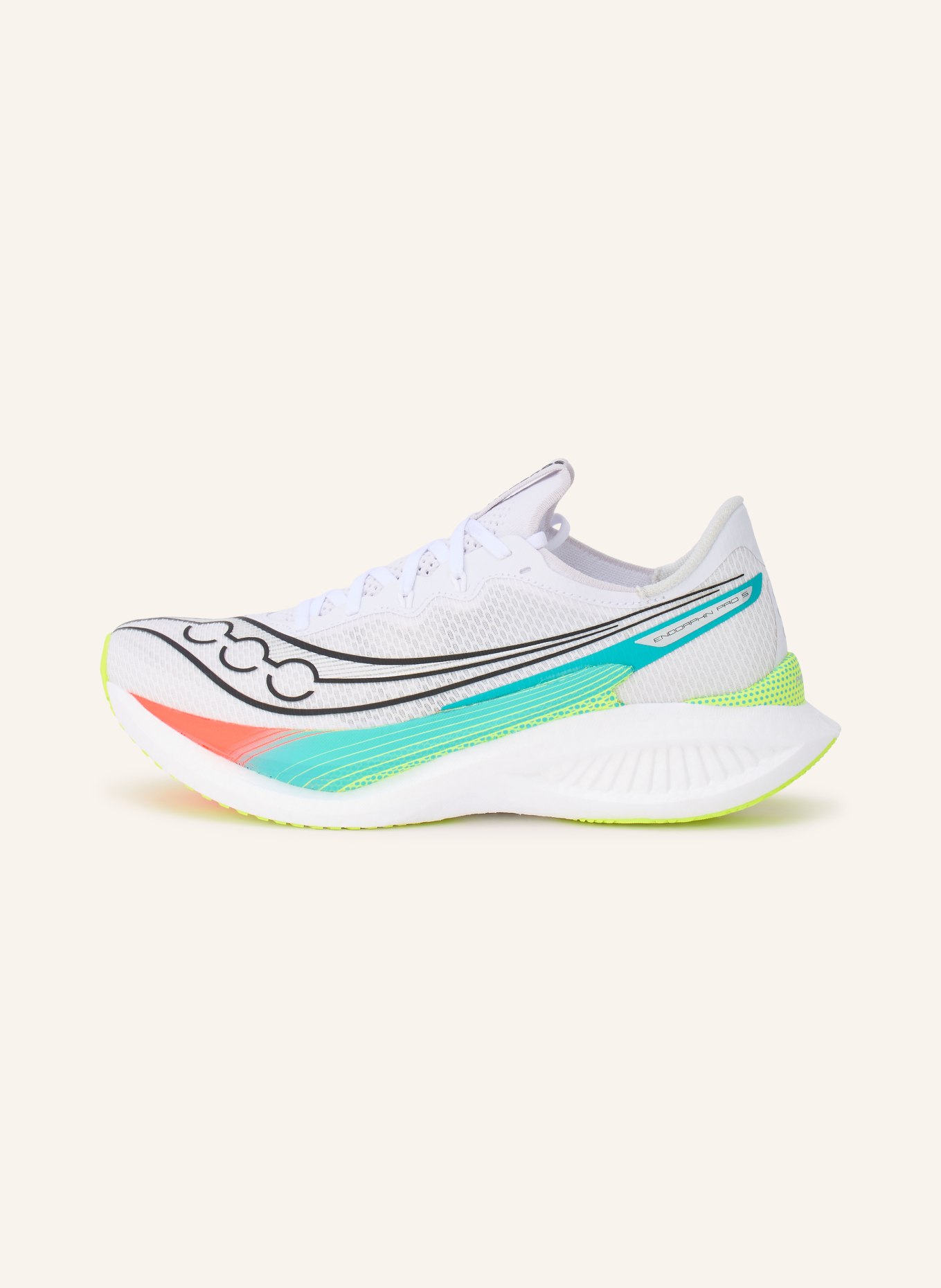 saucony ENDORPHIN PRO 5 Running Shoes: WHITE / NEON TURQUOISE / BLACK