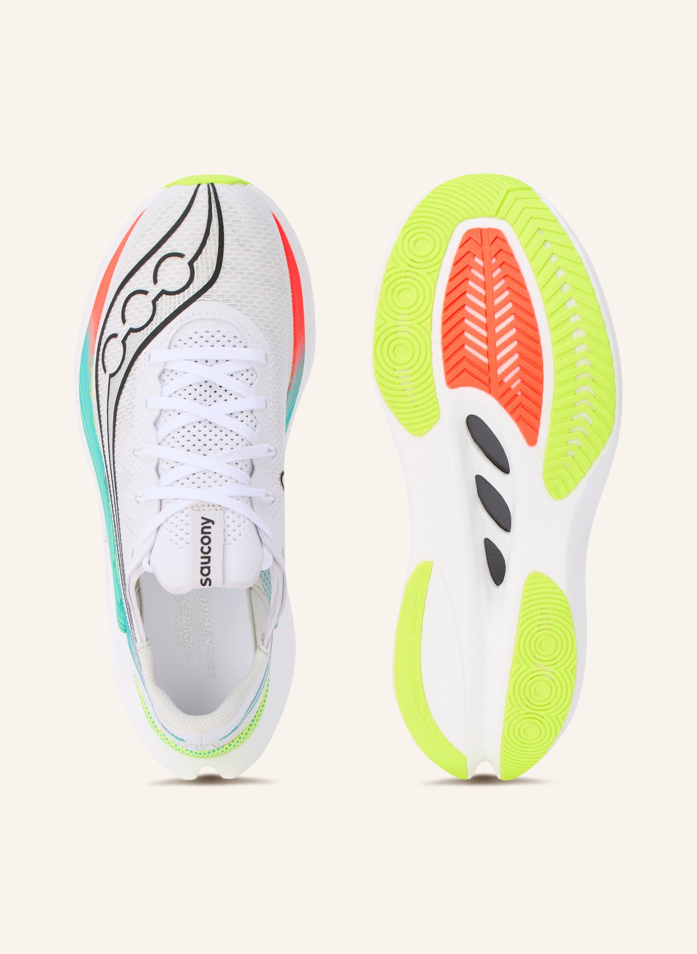 saucony ENDORPHIN PRO 5 Running Shoes: WHITE / NEON TURQUOISE / BLACK