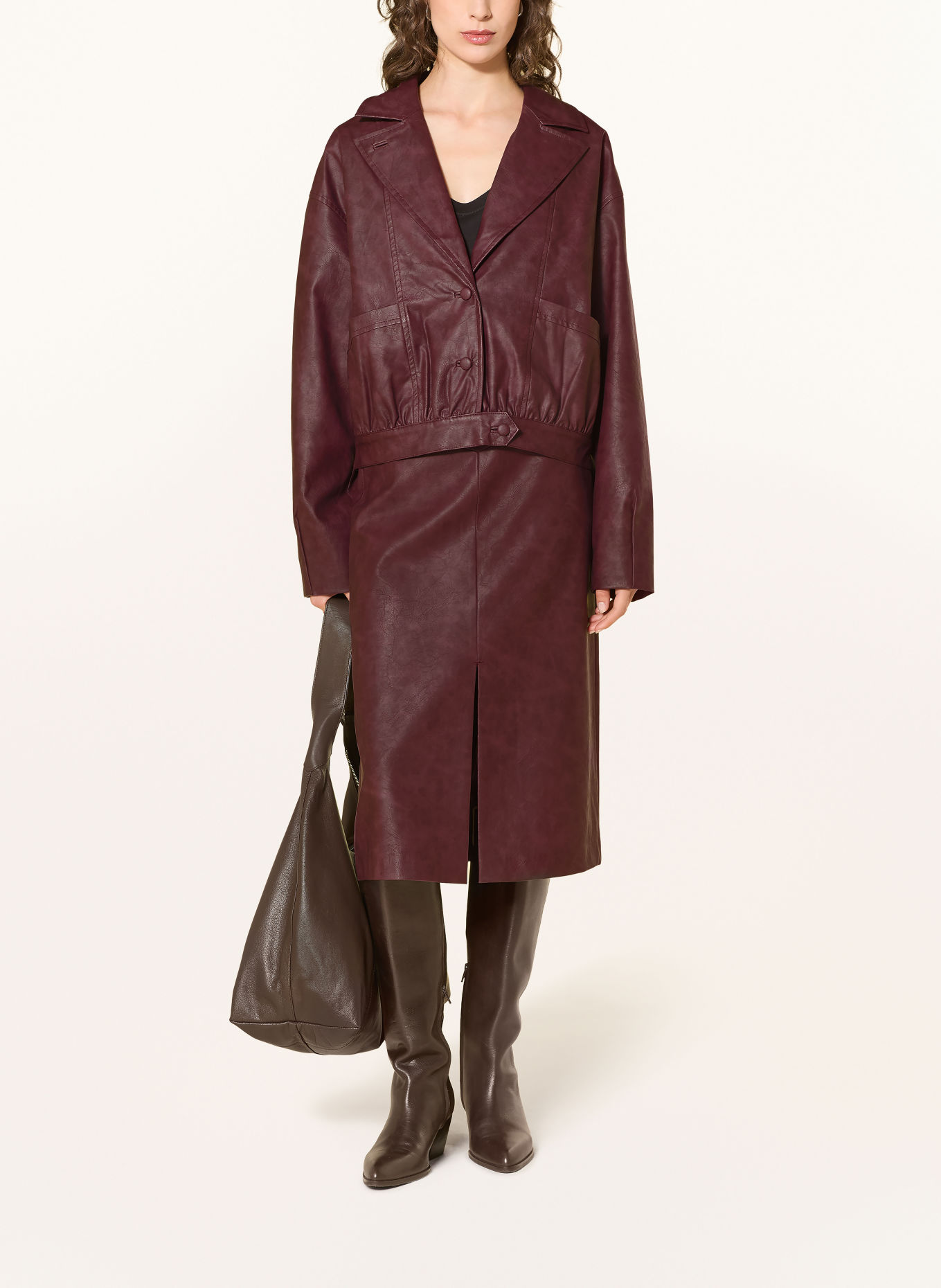 ICHI IHKANIRA leather-look bomber jacket: DARK RED