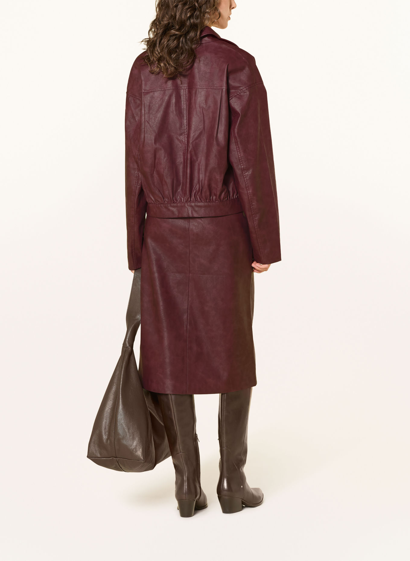 ICHI IHKANIRA leather-look bomber jacket: DARK RED
