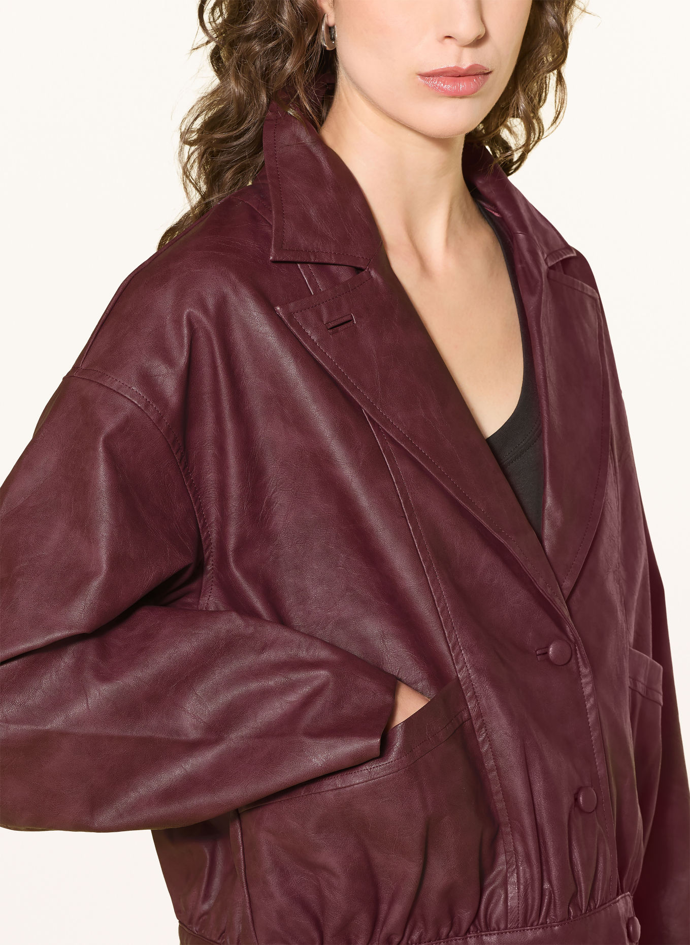 ICHI IHKANIRA leather-look bomber jacket: DARK RED