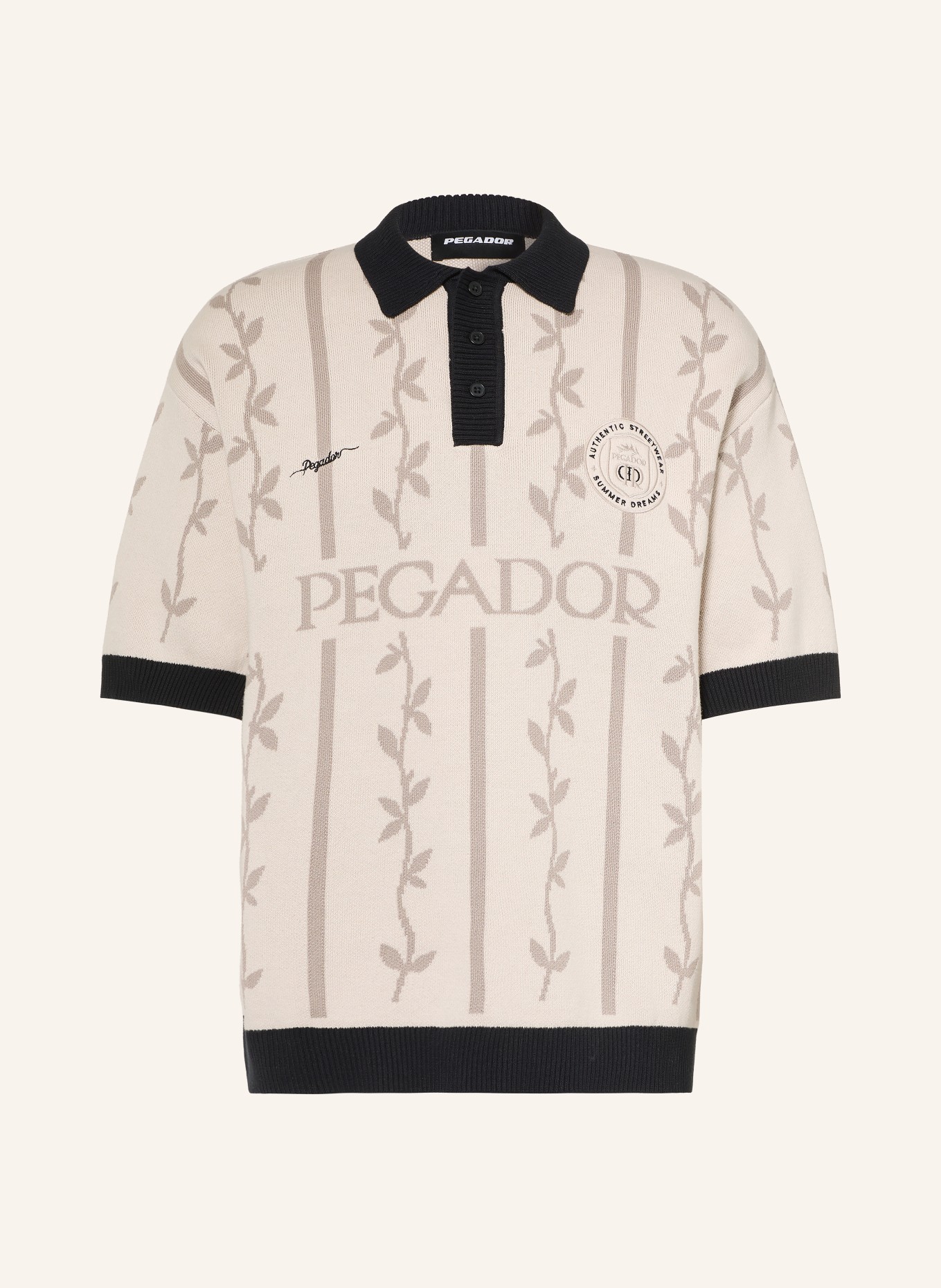 PEGADOR Strick-Poloshirt KINSALE: CREME / TAUPE / SCHWARZ