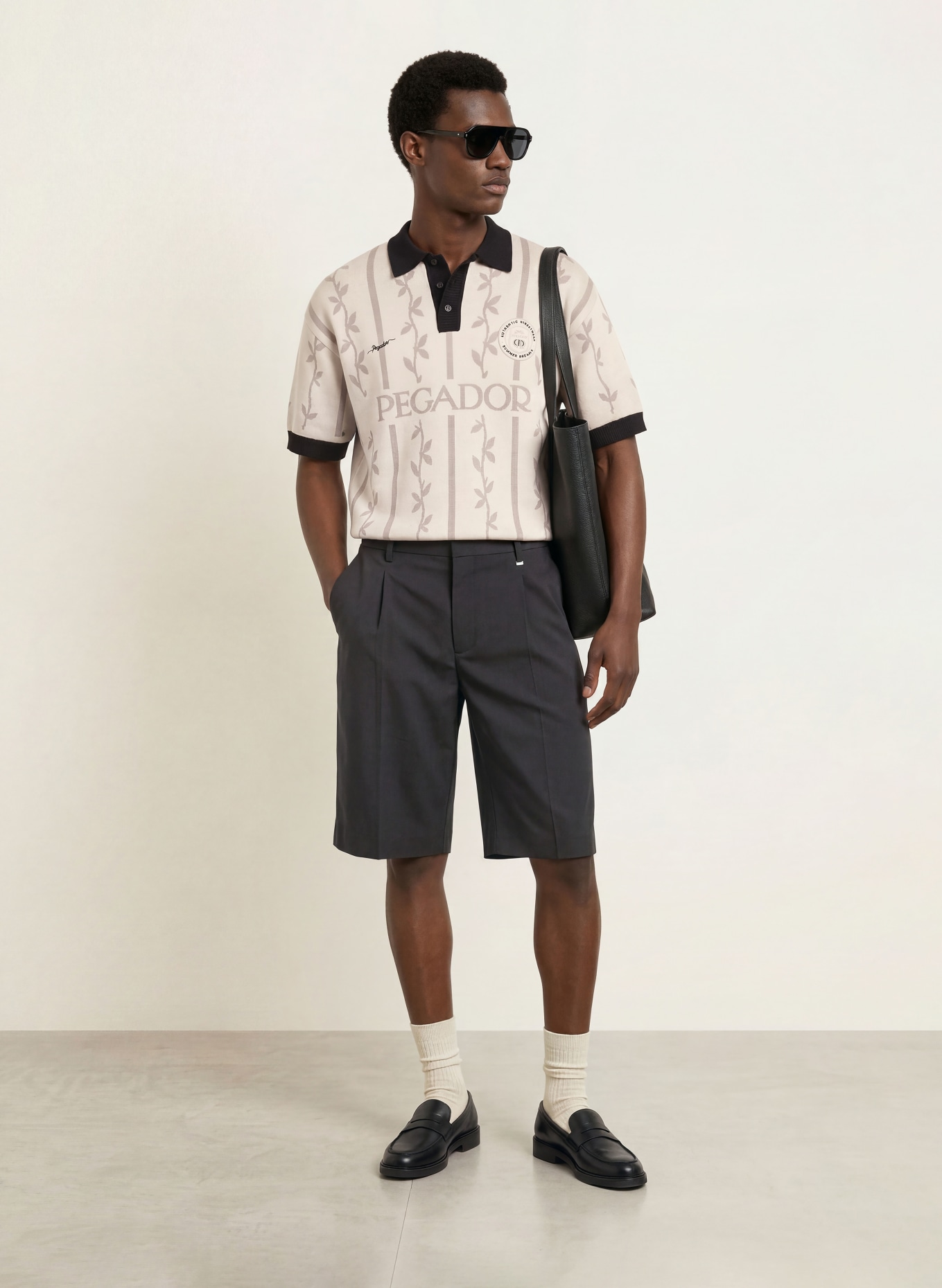 PEGADOR Strick-Poloshirt KINSALE: CREME / TAUPE / SCHWARZ