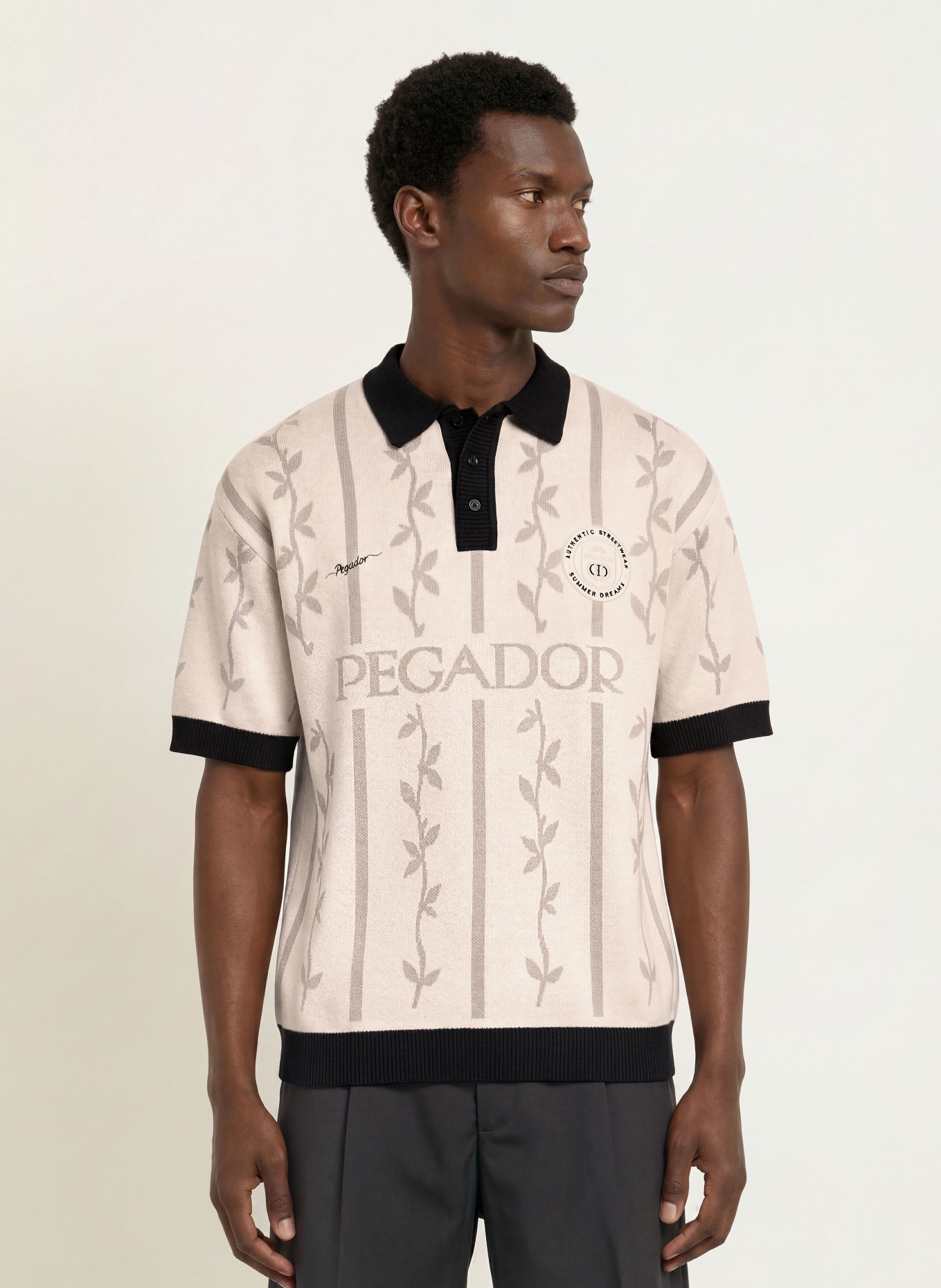 PEGADOR Strick-Poloshirt KINSALE: CREME / TAUPE / SCHWARZ