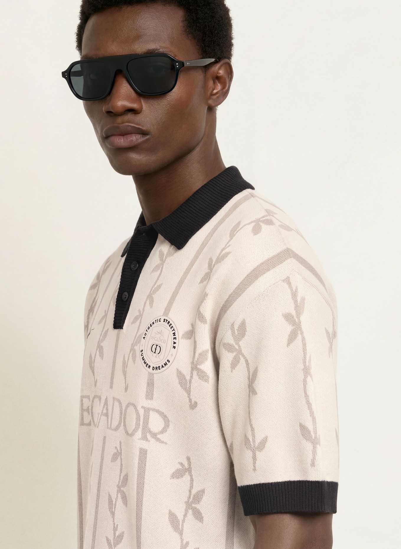 PEGADOR Strick-Poloshirt KINSALE: CREME / TAUPE / SCHWARZ