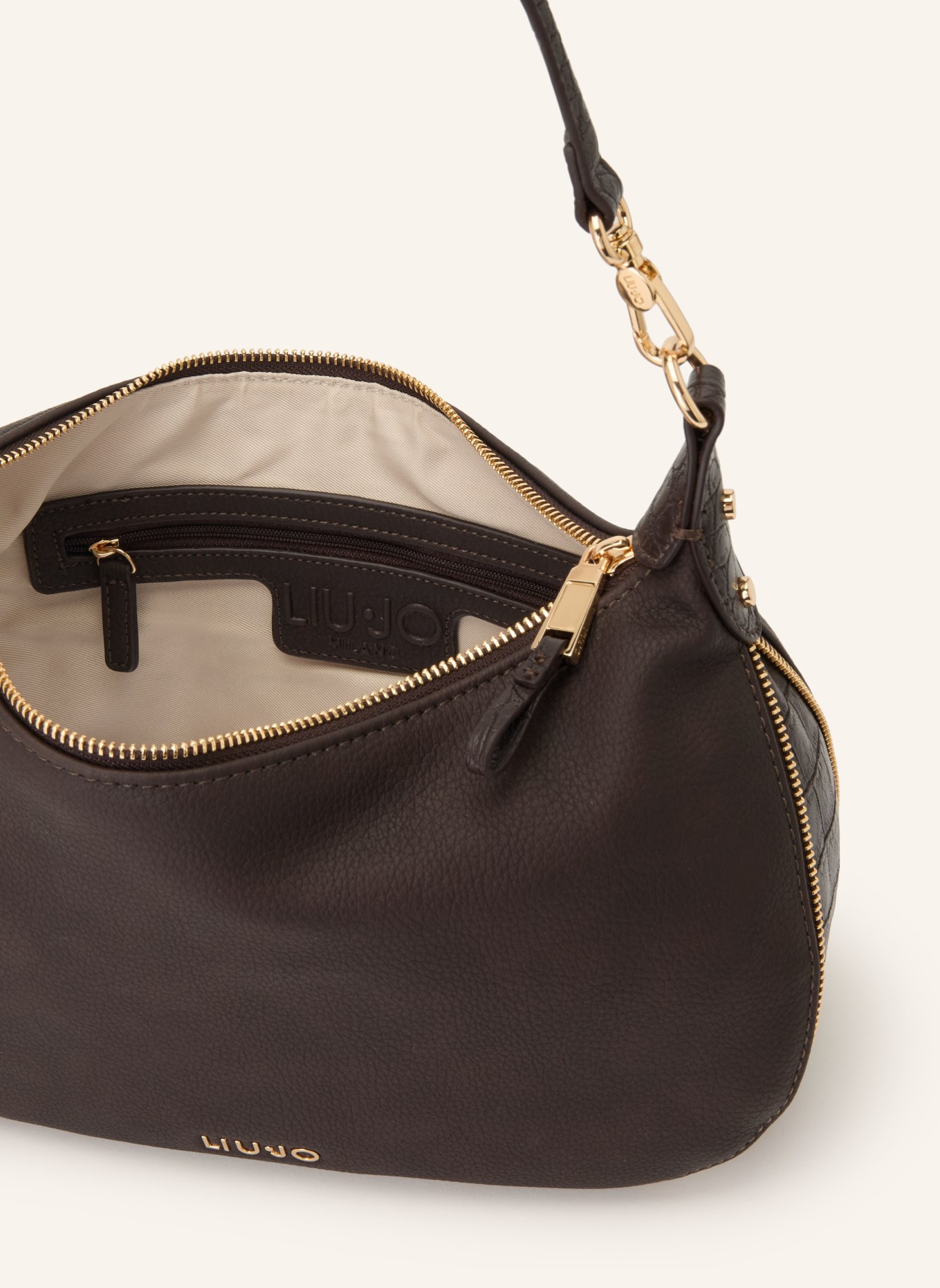 LIU JO Schultertasche: DUNKELBRAUN / GOLD