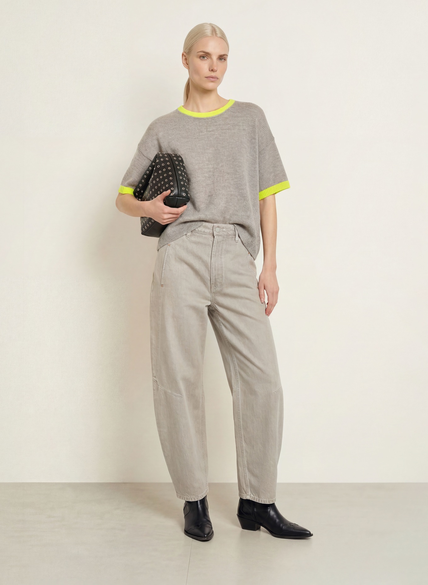 CINQUE Strickshirt CICLASSO: TAUPE / NEONGELB