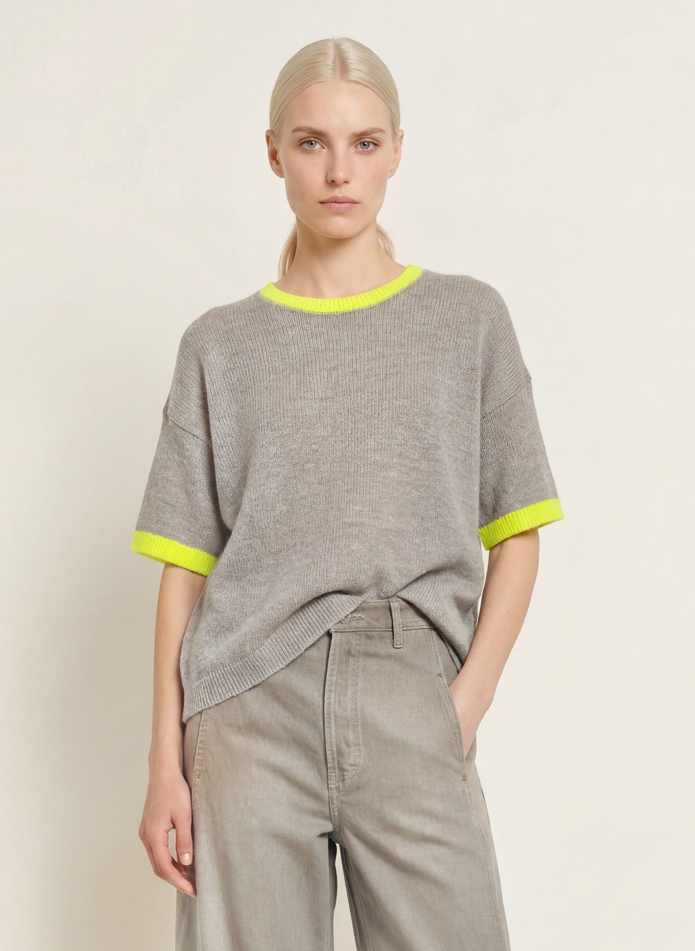 CINQUE Strickshirt CICLASSO: TAUPE / NEONGELB