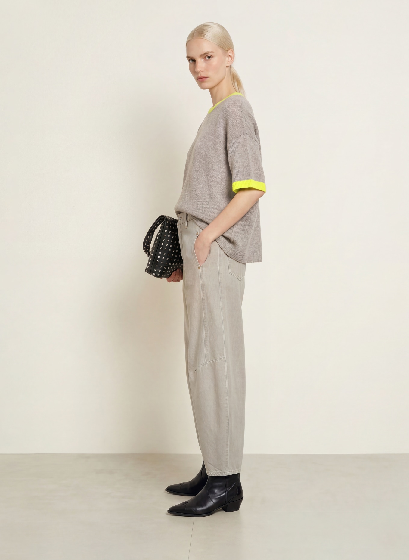 CINQUE Strickshirt CICLASSO: TAUPE / NEONGELB