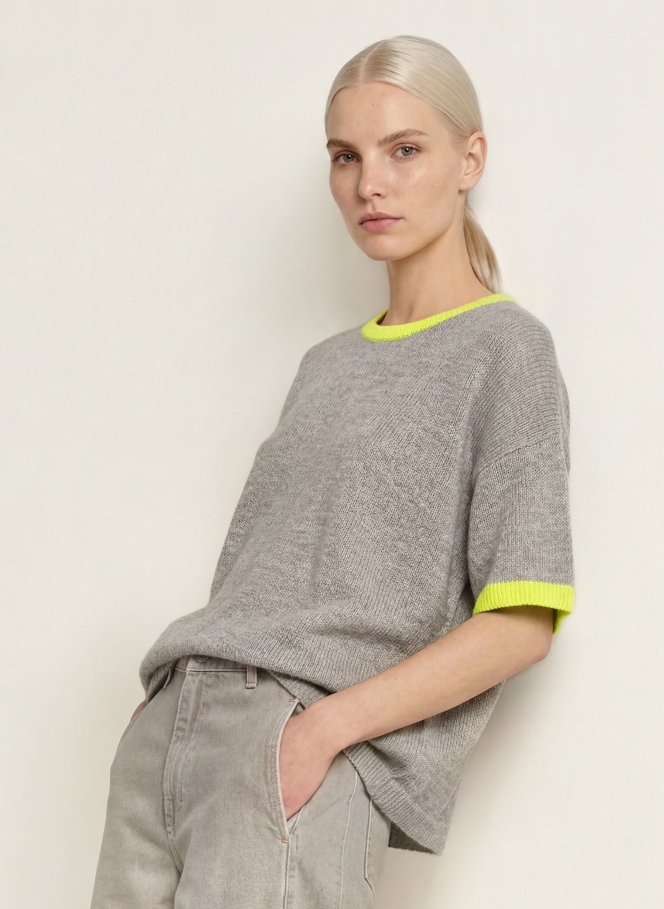 CINQUE Strickshirt CICLASSO: TAUPE / NEONGELB