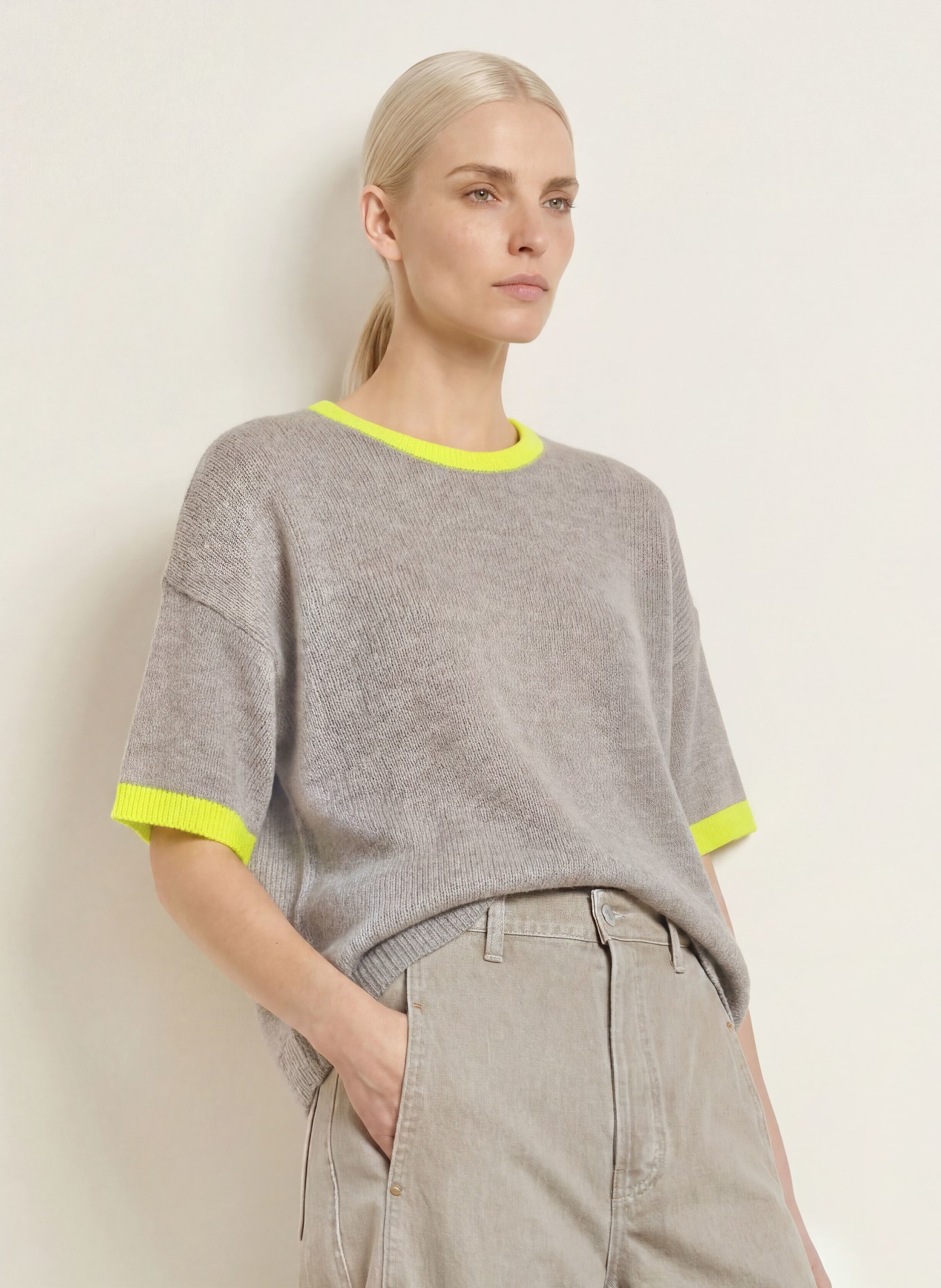 CINQUE Strickshirt CICLASSO: TAUPE / NEONGELB