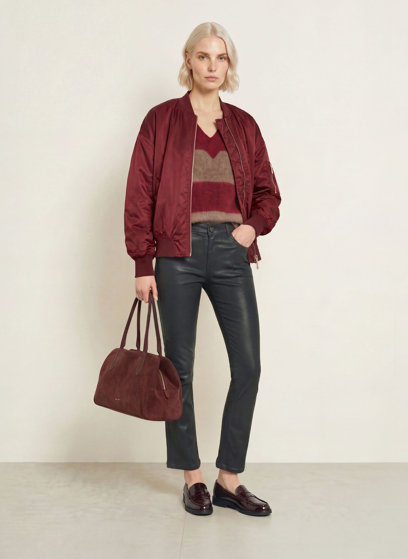MOS MOSH Pull MMTACI en alpaga: ROUGE FONCÉ / TAUPE