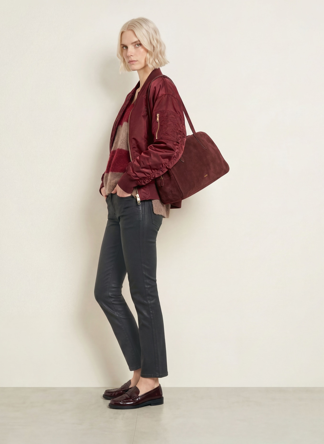 MOS MOSH Pull MMTACI en alpaga: ROUGE FONCÉ / TAUPE