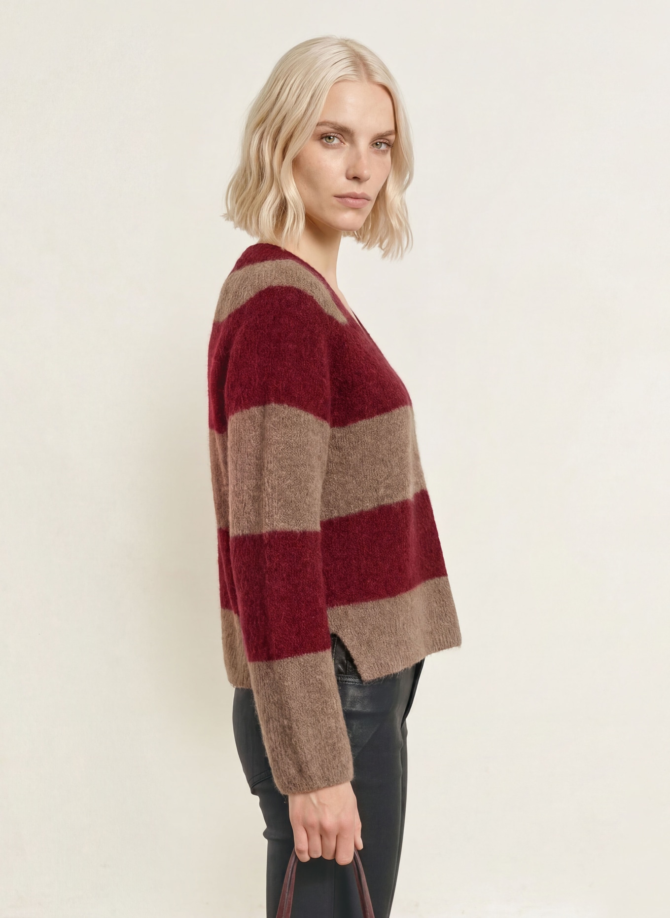 MOS MOSH Pull MMTACI en alpaga: ROUGE FONCÉ / TAUPE