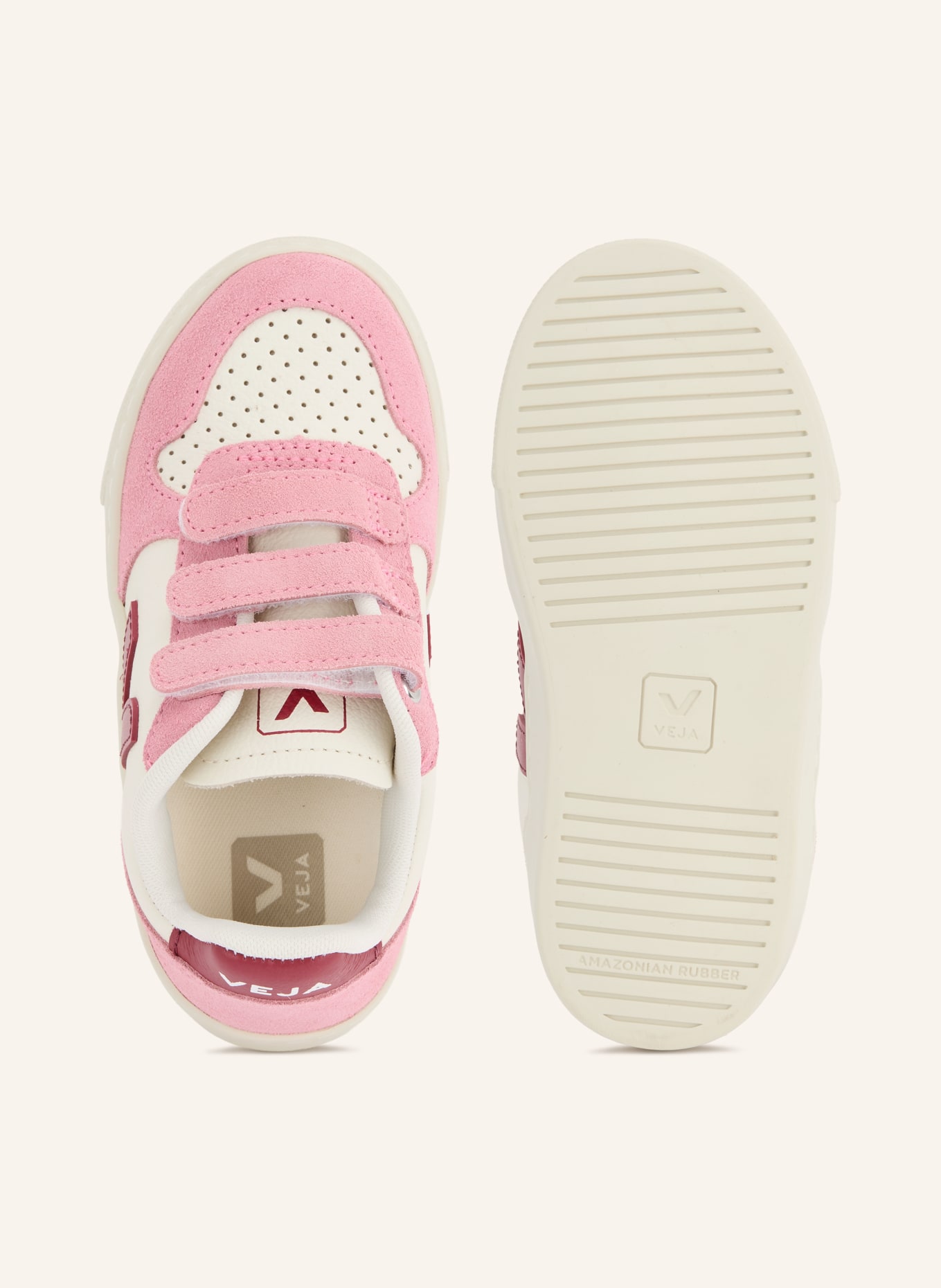 VEJA Sneaker SMALL V-10: ROSA / DUNKELROT / WEISS