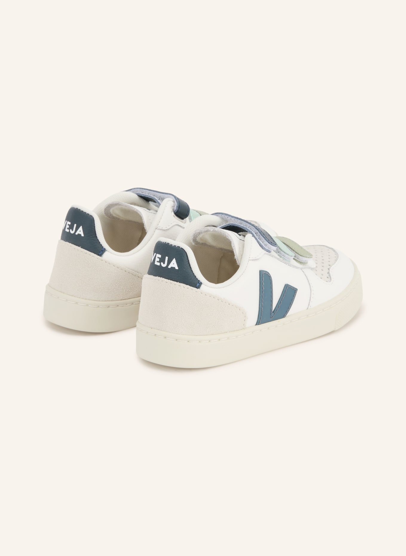VEJA Sneaker SMALL V-10: WEISS / HELLGRÜN / DUNKELBLAU