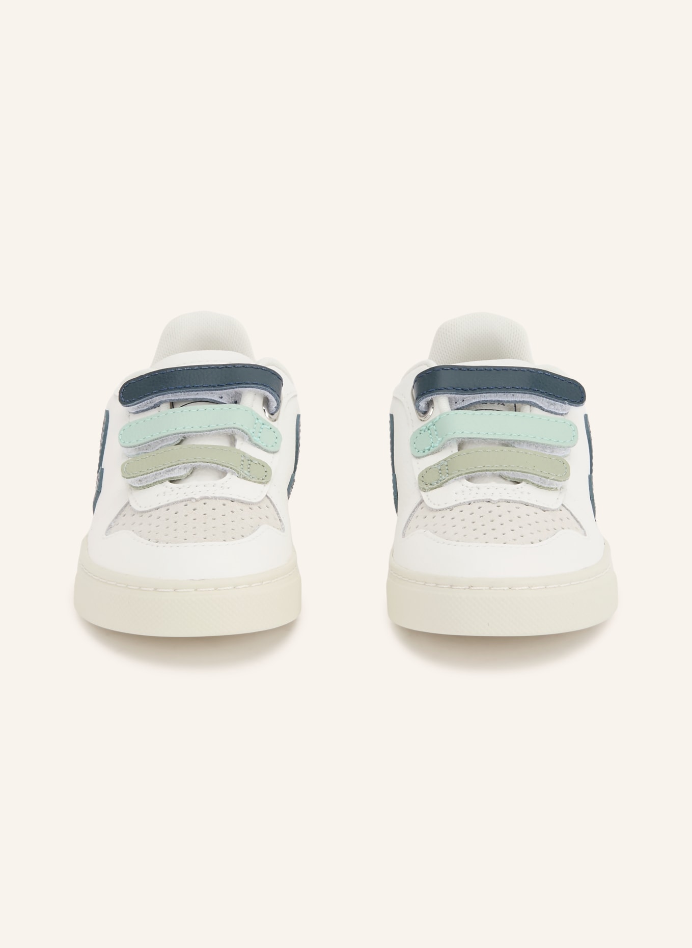 VEJA Sneaker SMALL V-10: WEISS / HELLGRÜN / DUNKELBLAU