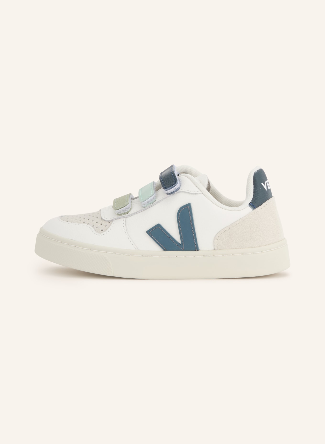 VEJA Sneaker SMALL V-10: WEISS / HELLGRÜN / DUNKELBLAU