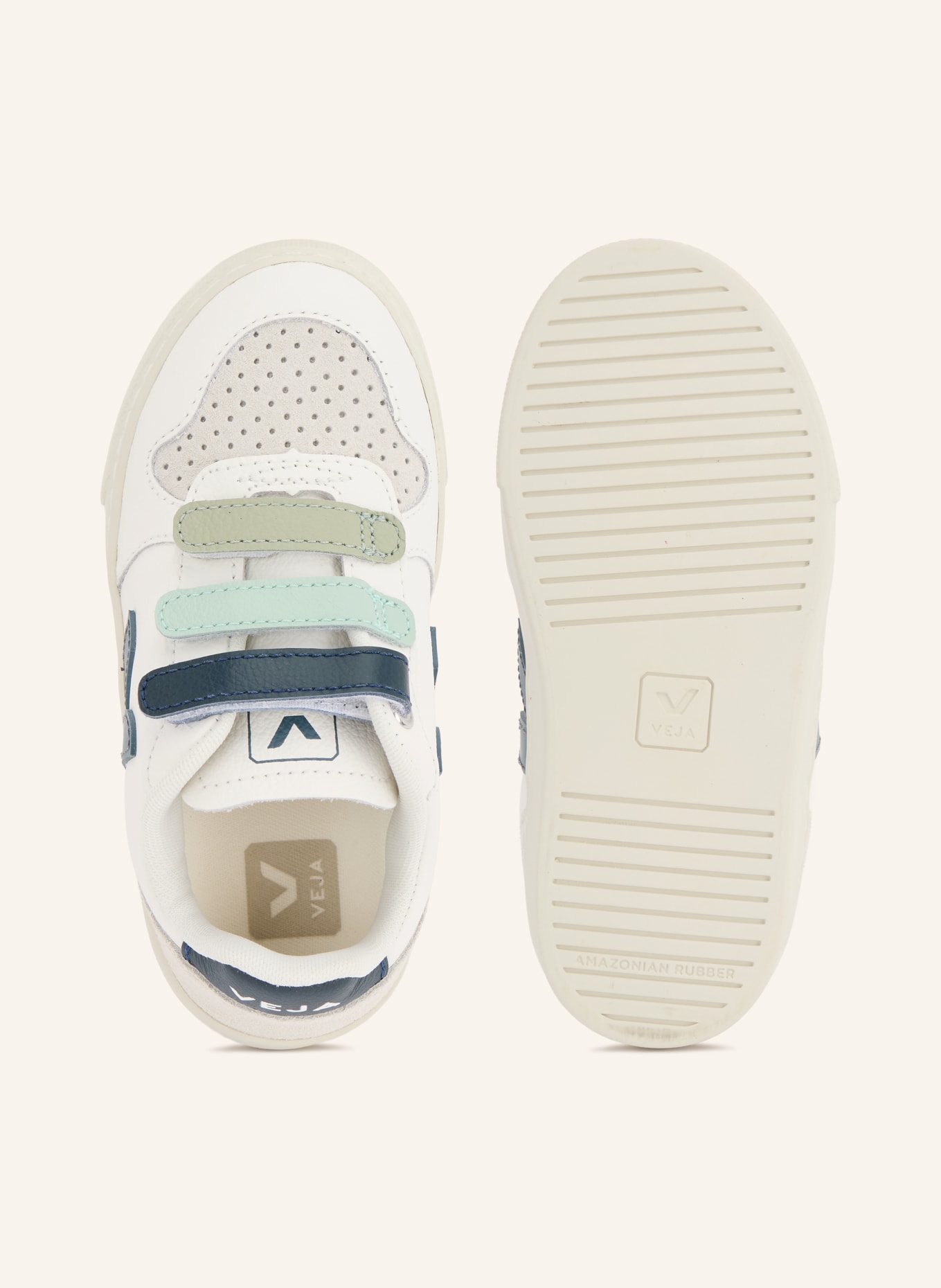 VEJA Sneaker SMALL V-10: WEISS / HELLGRÜN / DUNKELBLAU