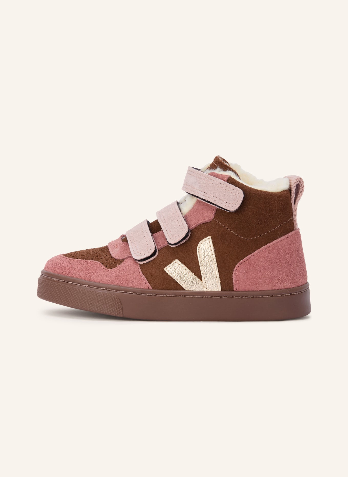 VEJA Hoge sneakers V-10 MID WINTER: MARRON FONCÉ / GOUD / DONKERROOD