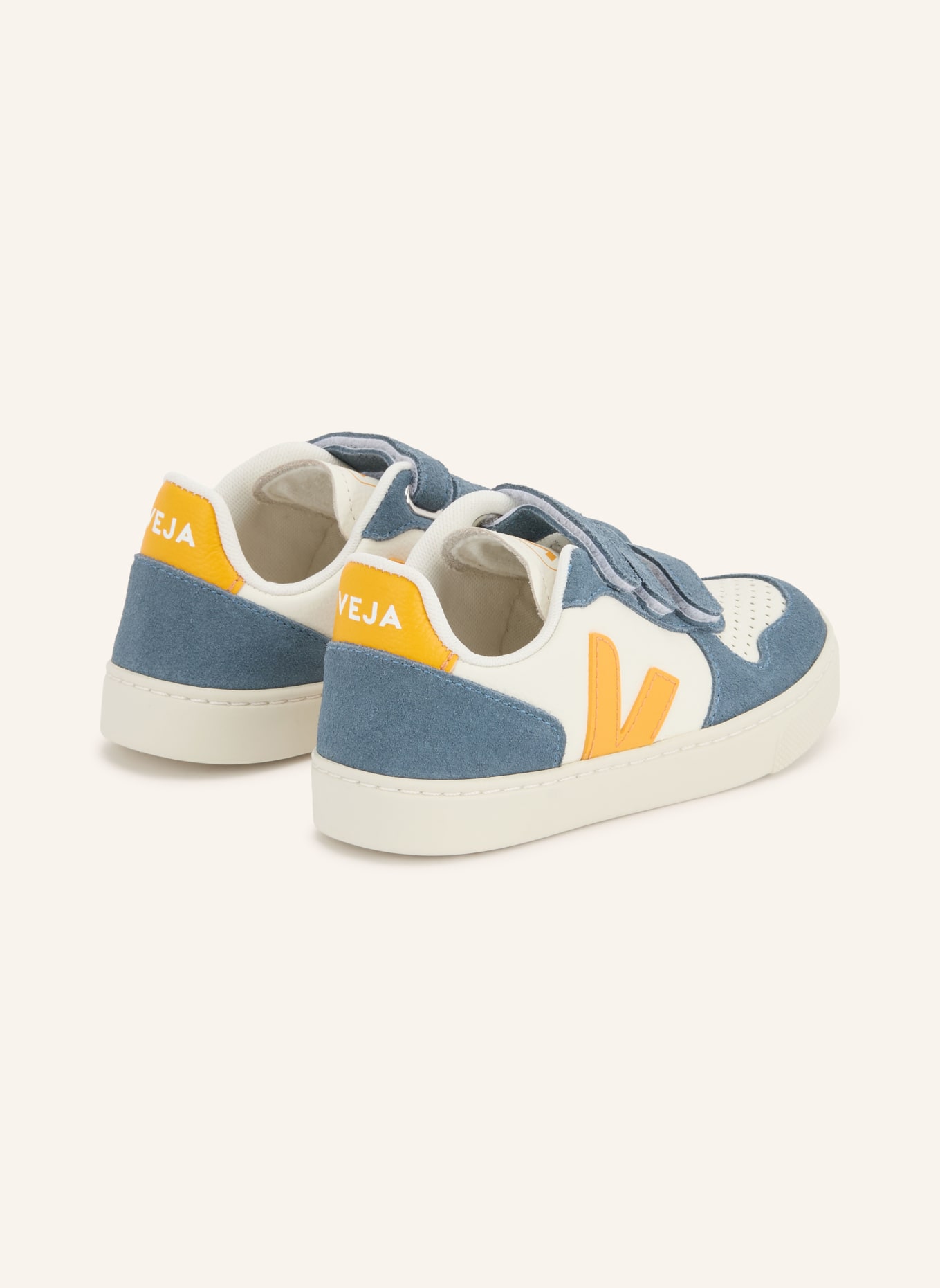VEJA Sneaker SMALL V-10: WEISS / ORANGE / DUNKELBLAU