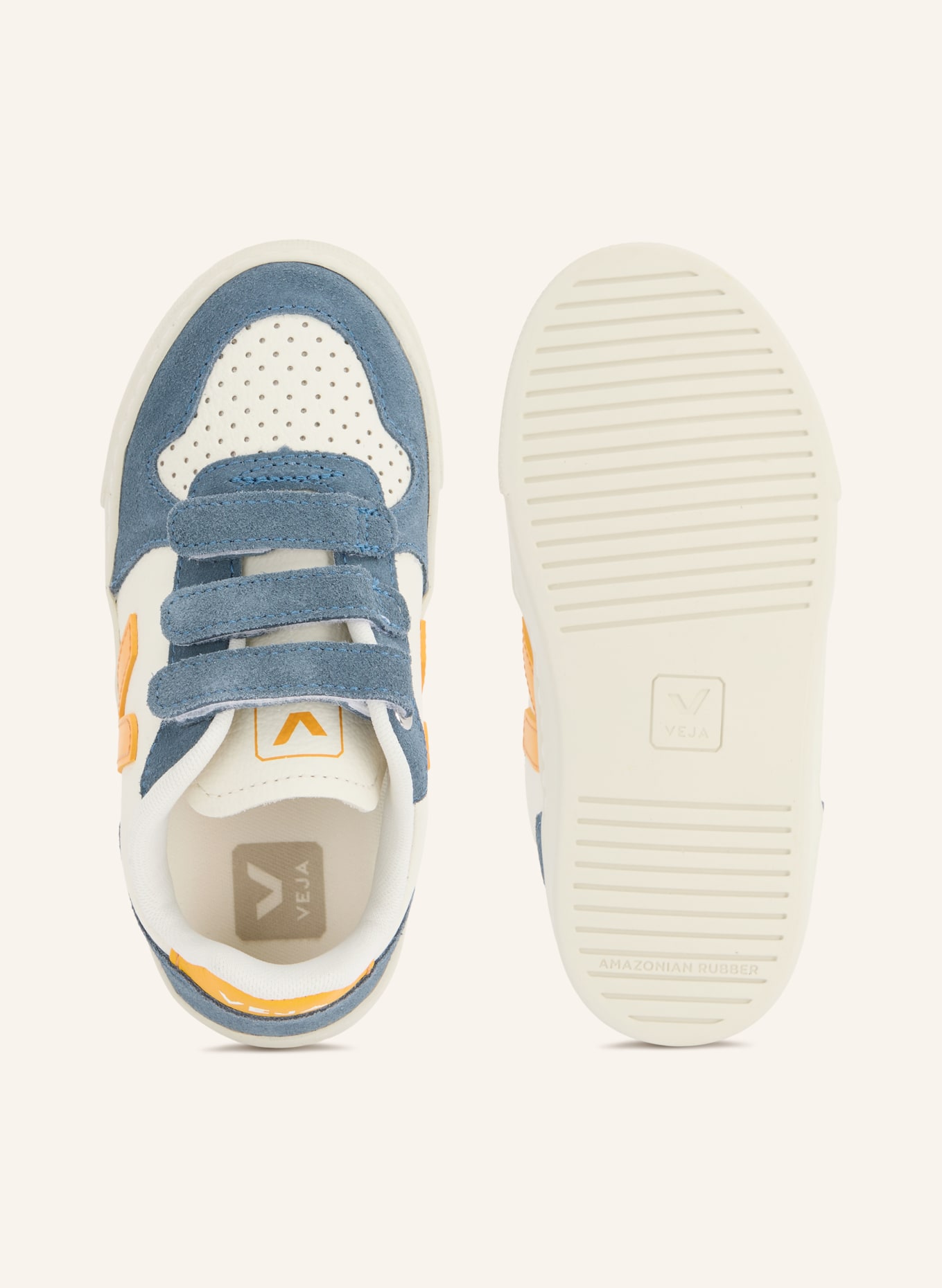 VEJA Sneaker SMALL V-10: WEISS / ORANGE / DUNKELBLAU
