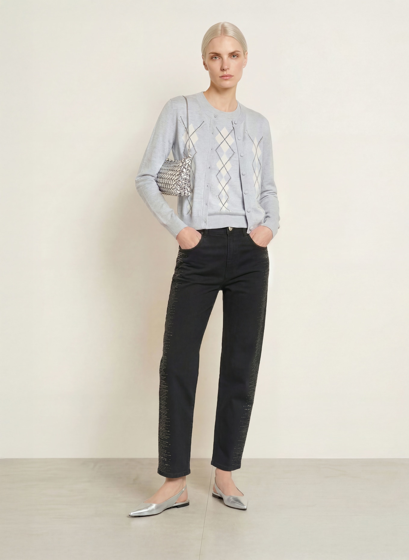 LIU JO Barrel Jeans mit Schmucksteinen: 22222 BLACK