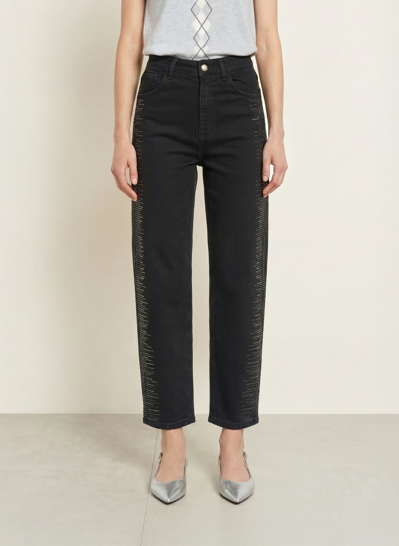 LIU JO Barrel Jeans mit Schmucksteinen: 22222 BLACK