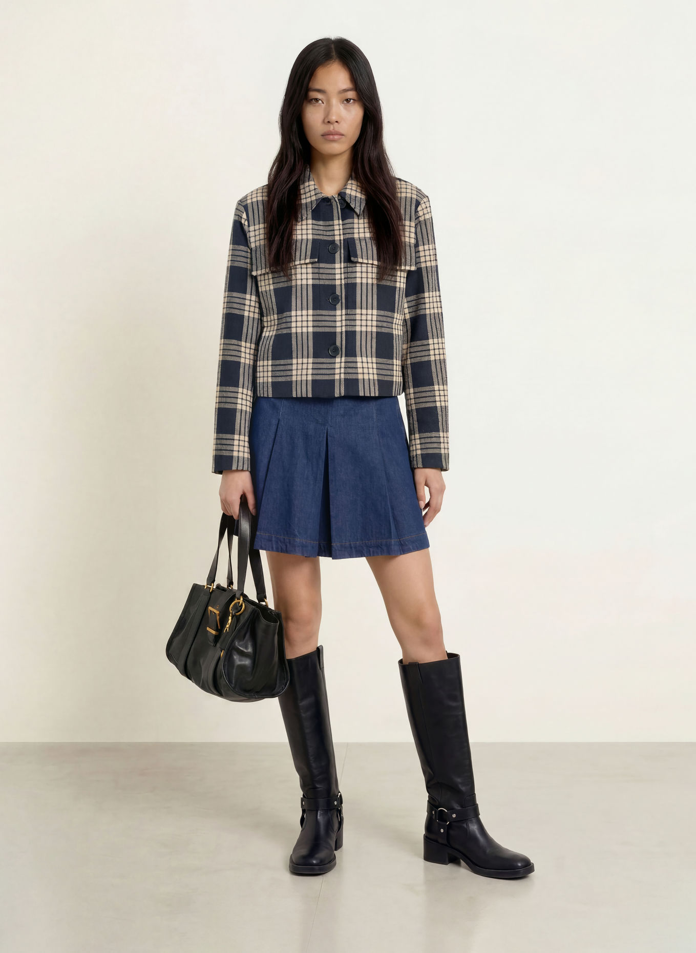 CPH MUSE Veste boxy CMATALIE: BLEU FONCÉ / BEIGE