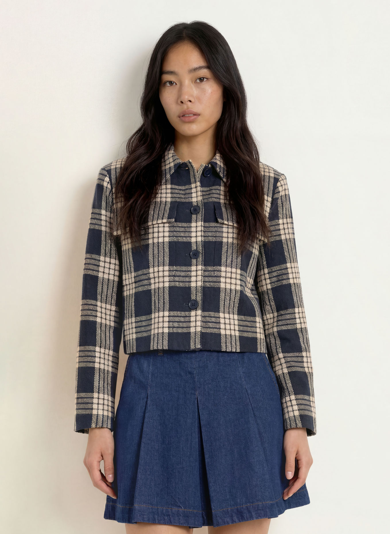 CPH MUSE Veste boxy CMATALIE: BLEU FONCÉ / BEIGE