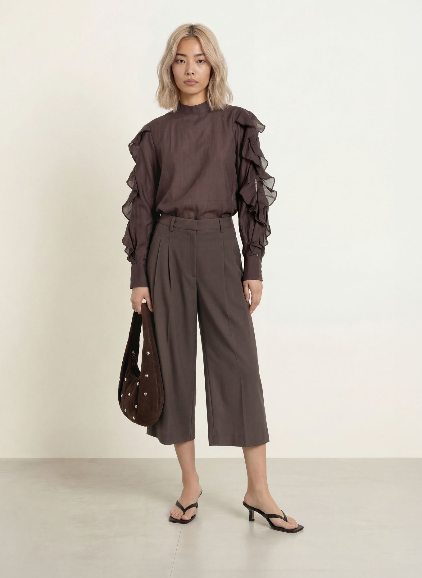 CPH MUSE CMMOLLY-blouseshirt met volants: MARRON FONCÉ
