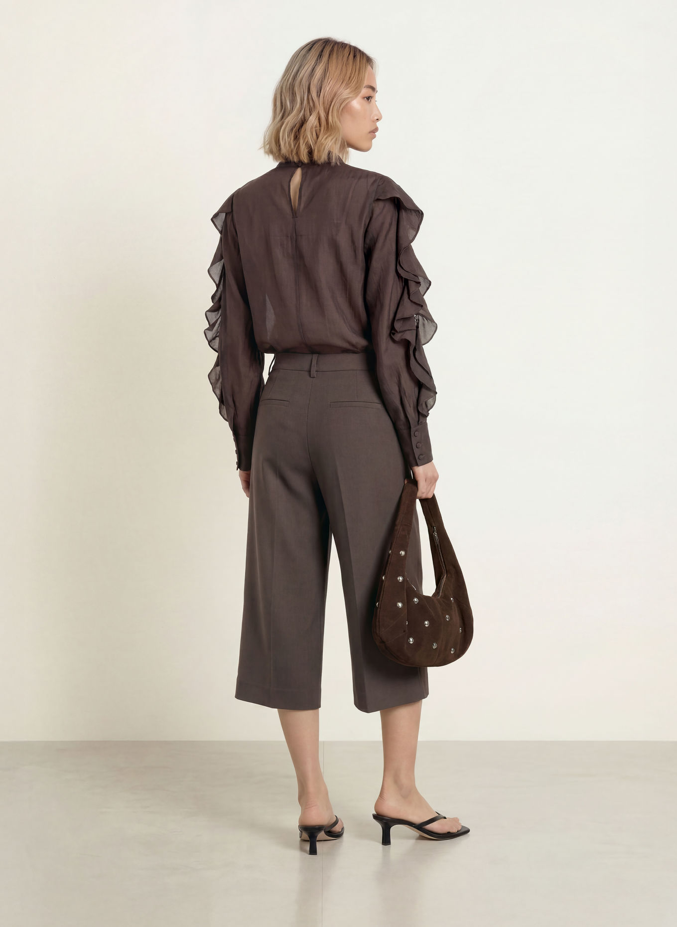CPH MUSE CMMOLLY-blouseshirt met volants: MARRON FONCÉ
