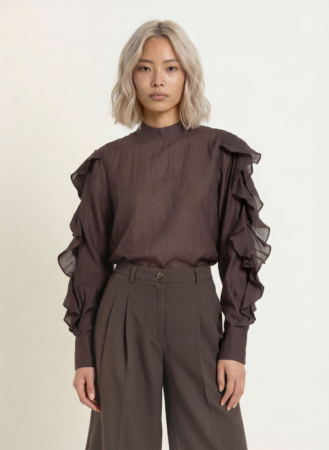 CPH MUSE CMMOLLY-blouseshirt met volants: MARRON FONCÉ