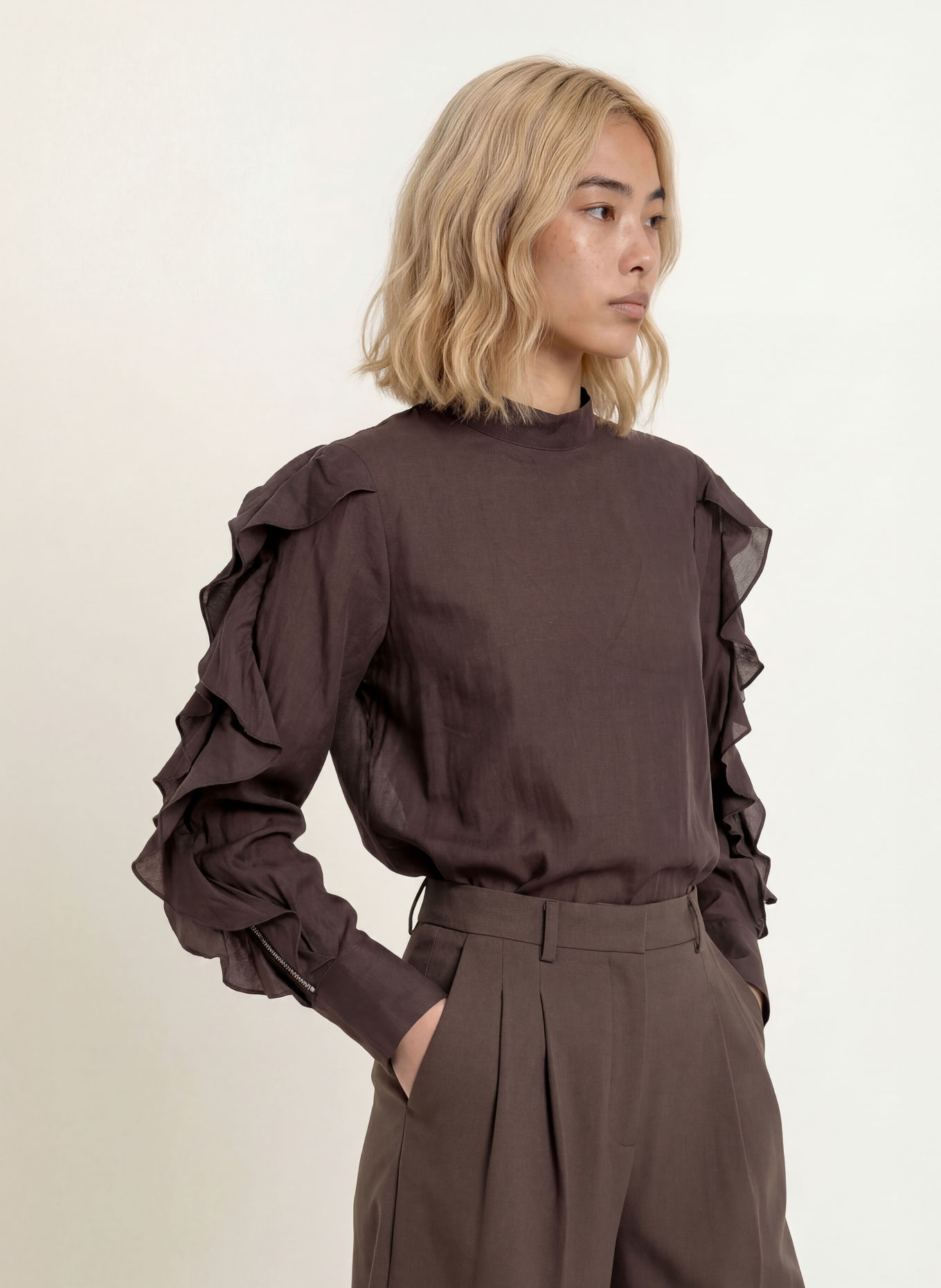 CPH MUSE CMMOLLY-blouseshirt met volants: MARRON FONCÉ