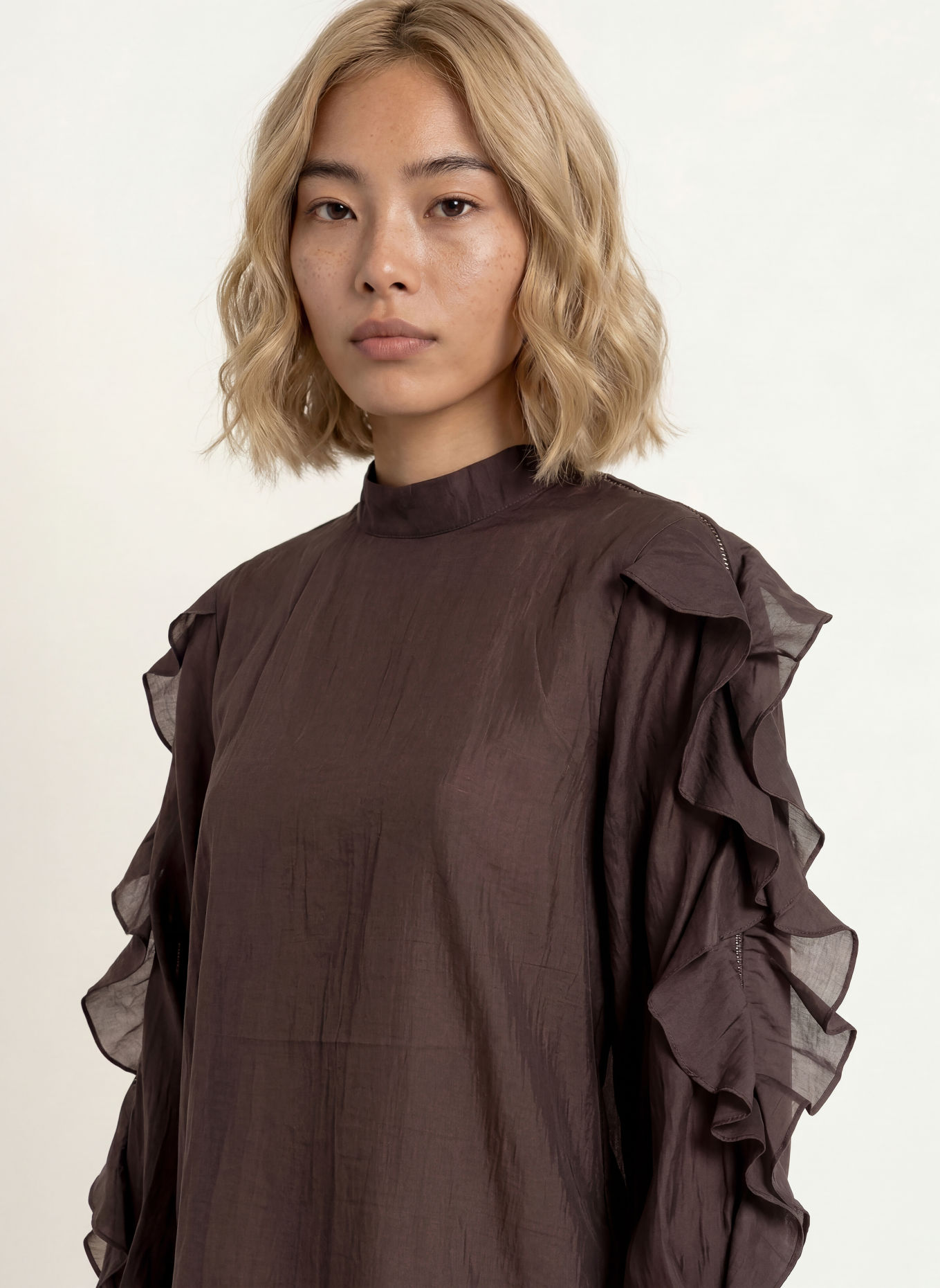 CPH MUSE CMMOLLY-blouseshirt met volants: MARRON FONCÉ