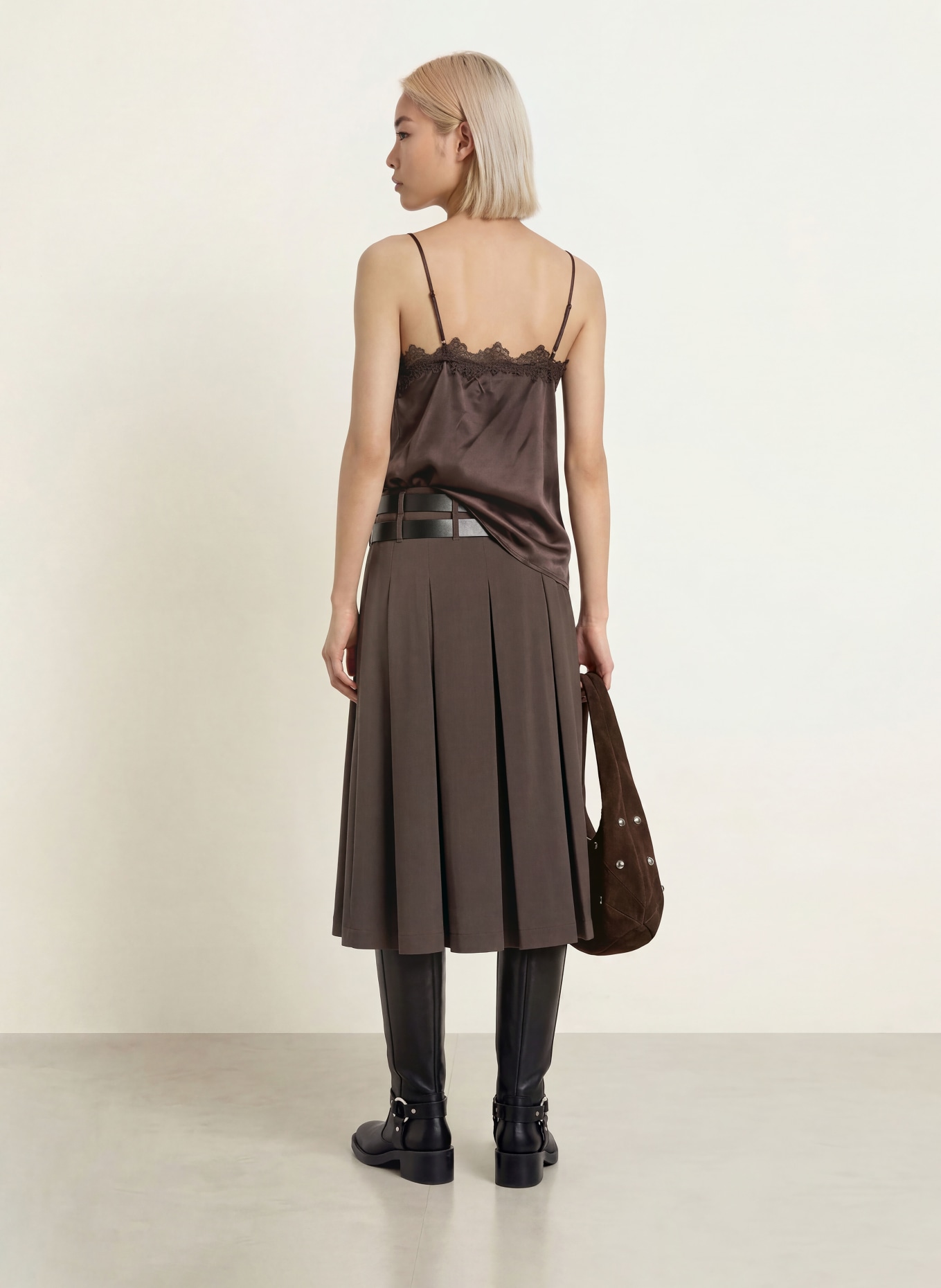 CPH MUSE Haut en satin CMSILIA avec de la soie et de la dentelle: MARRON FONCÉ