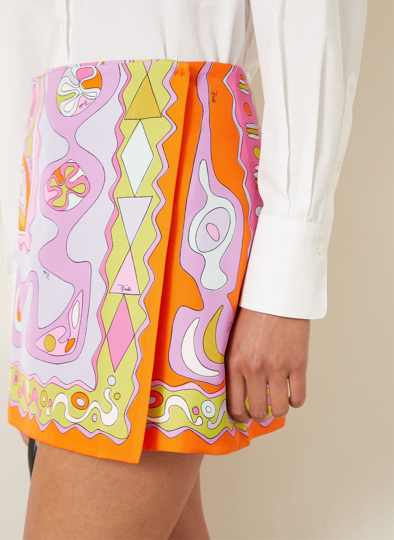 PUCCI Wickelrock aus Seide: ORANGE / PINK / HELLBLAU
