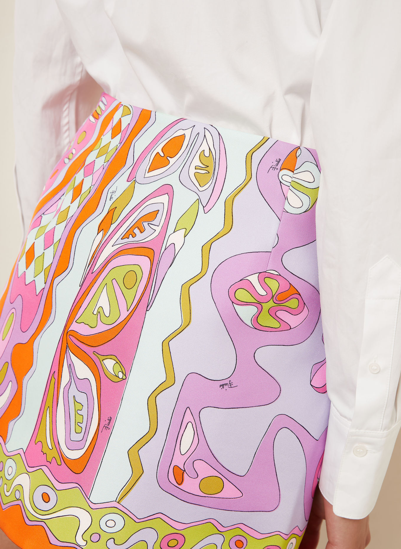 PUCCI Wickelrock aus Seide: ORANGE / PINK / HELLBLAU