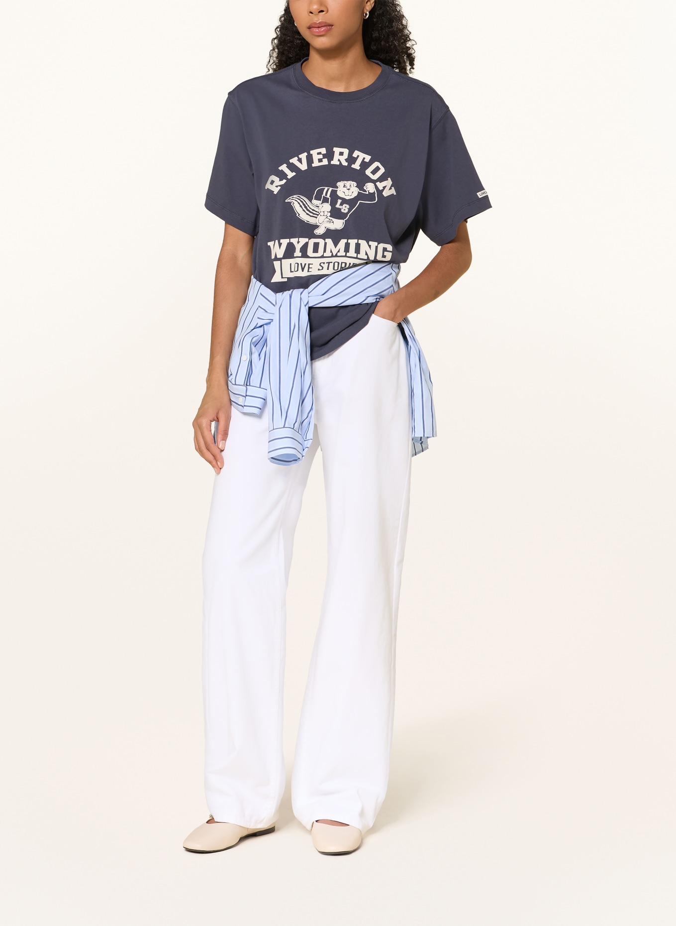 LOVE Stories JOSIE Lounge shirt: DARK BLUE / ECRU