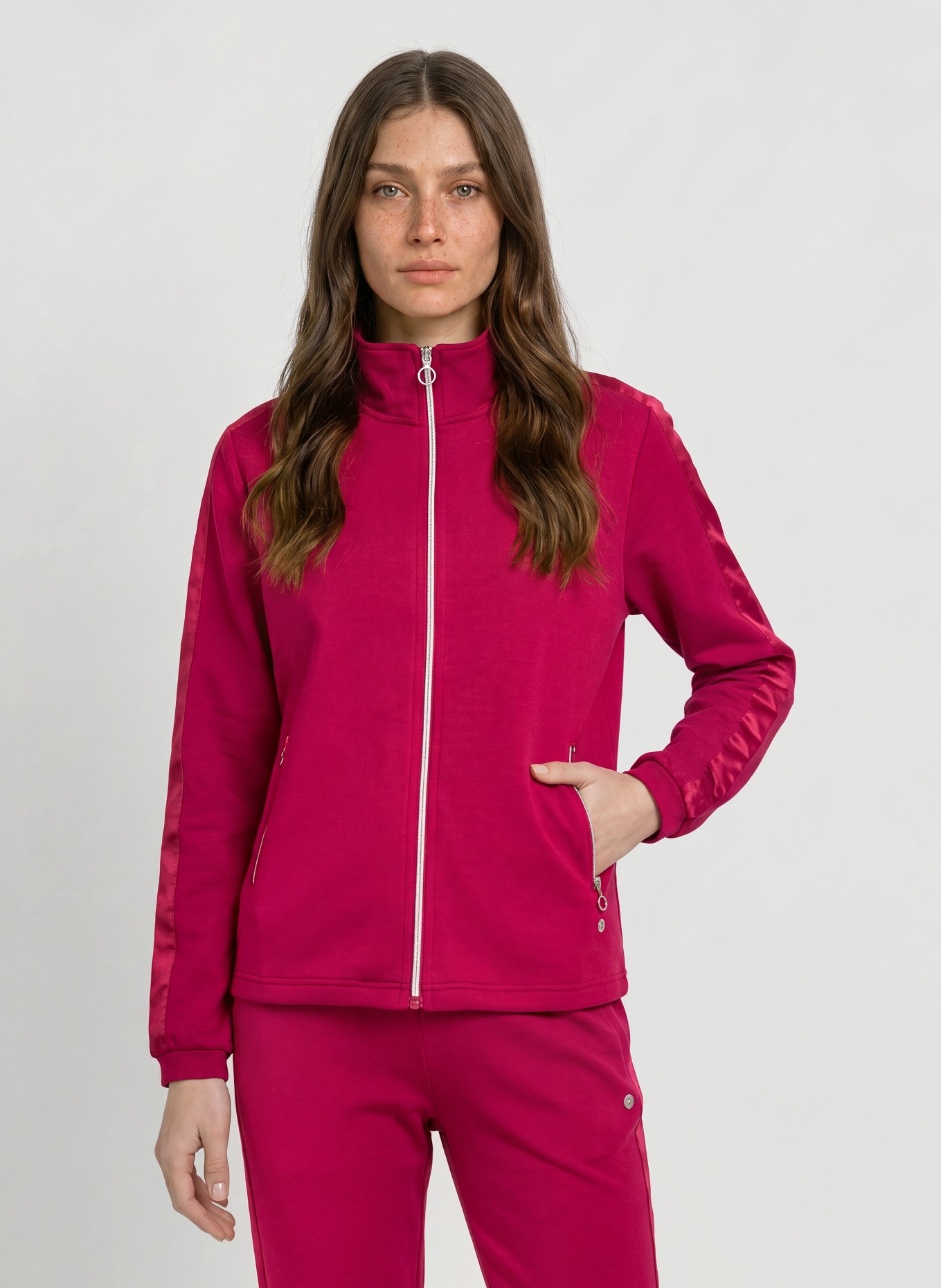 JOY sportswear LIZZY Zip-up sweatshirt with Braided Trim: FUCHSIA